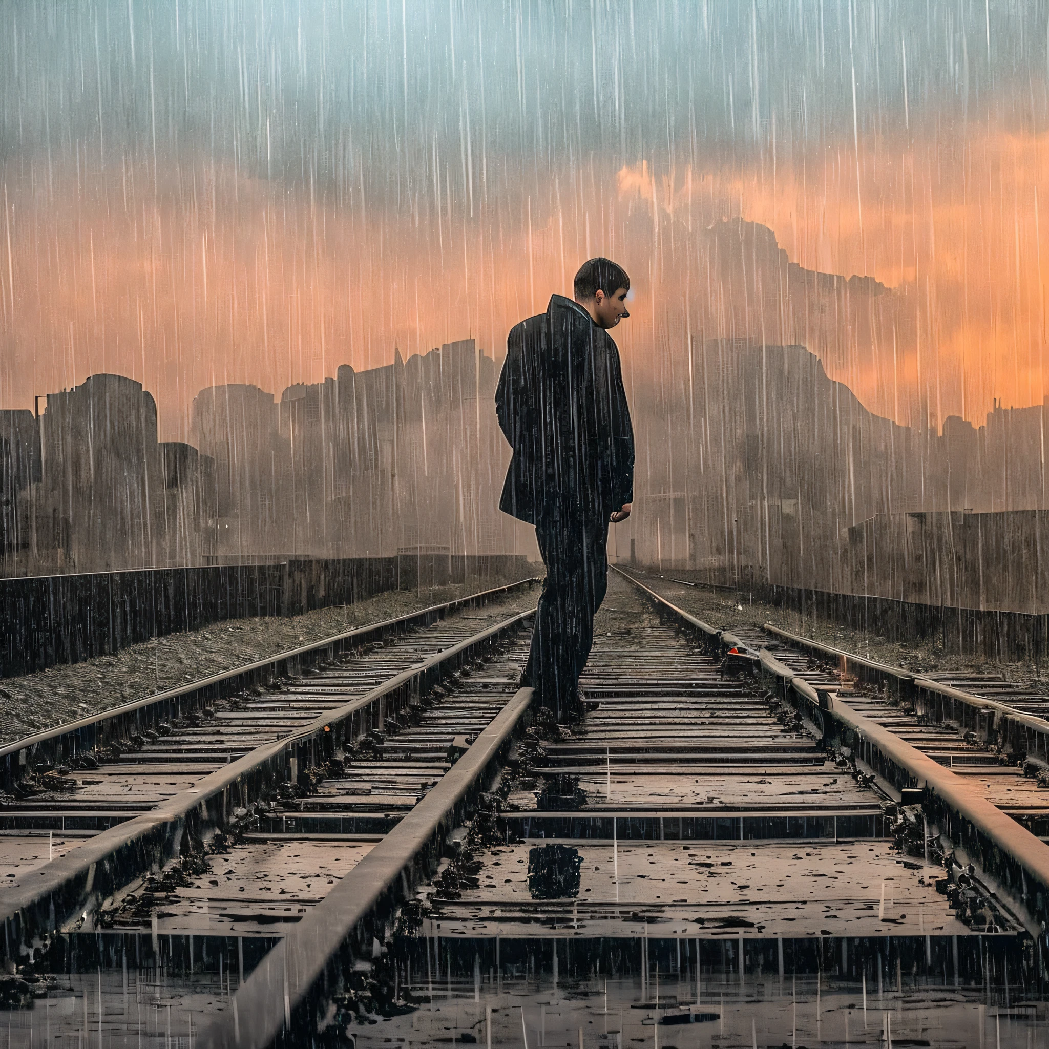 railroad tracks, rain, blade runner, fantastic, landscape --auto --s2