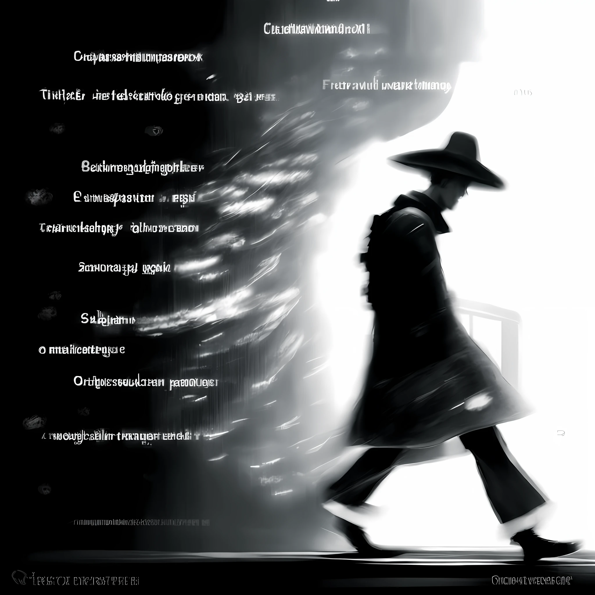 there is a man walking down the street with a hat on, the mysterious stranger, shadowy informant, in the astral plane ) ) ), a poster, an illustration, mysterious man, illustration!, cyberpunk))), poster, healer, inspired by Krzysztof Boguszewski, cover illustration, man walking, by Hristofor Zhefarovich