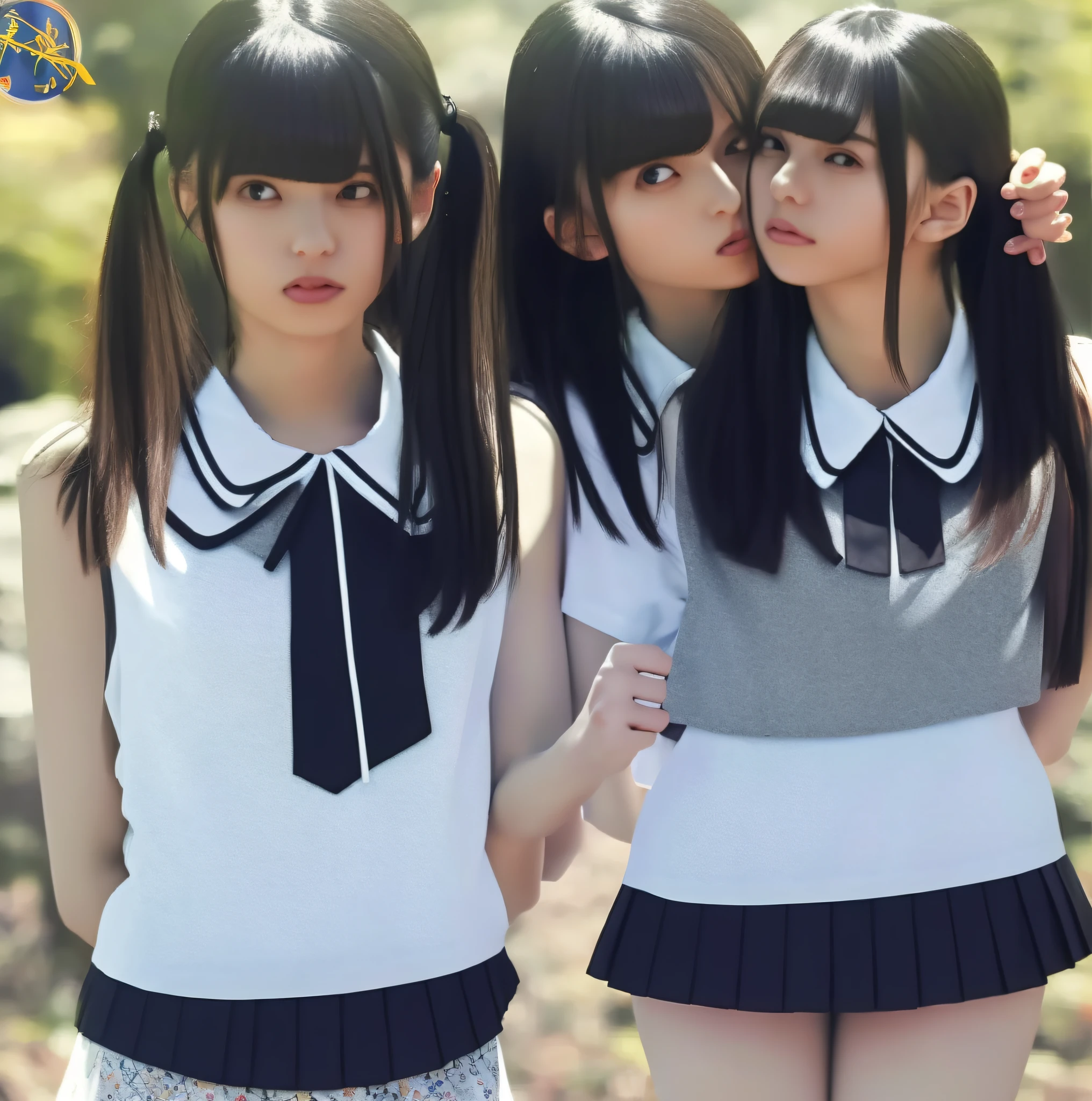 masterpiece, top quality, full body, bangs, black choker, 2girls, lily, lesbian kiss, kiss, (black hair), long hair, hug, cleavage, bountiful breasts, gym clothes, navy blue bloomers, slim, see-through, micro mini skirt, pleated skirt, ,