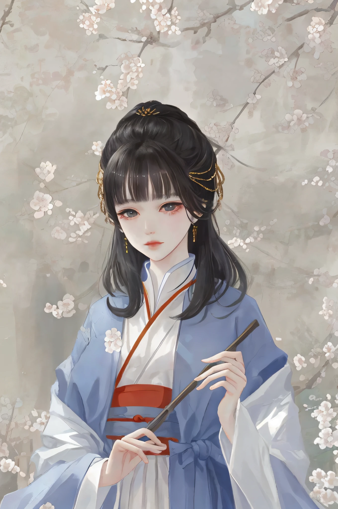 Ancient Chinese beauty sitting on stone, wearing ancient Chinese clothing, flowing tulle, light silk, large lotus leaves, lotus flowers, ink painting style, clean colors, decisive cutting, white space, freehand, masterpiece, super detailed, epic composition, high quality, highest quality, normal facial features 4k --v 6