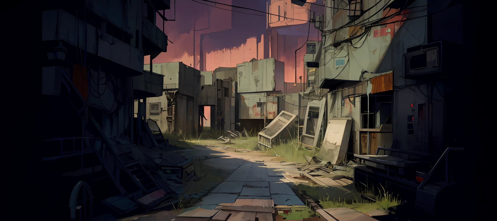 Doomsday abandoned town, cyberpunk