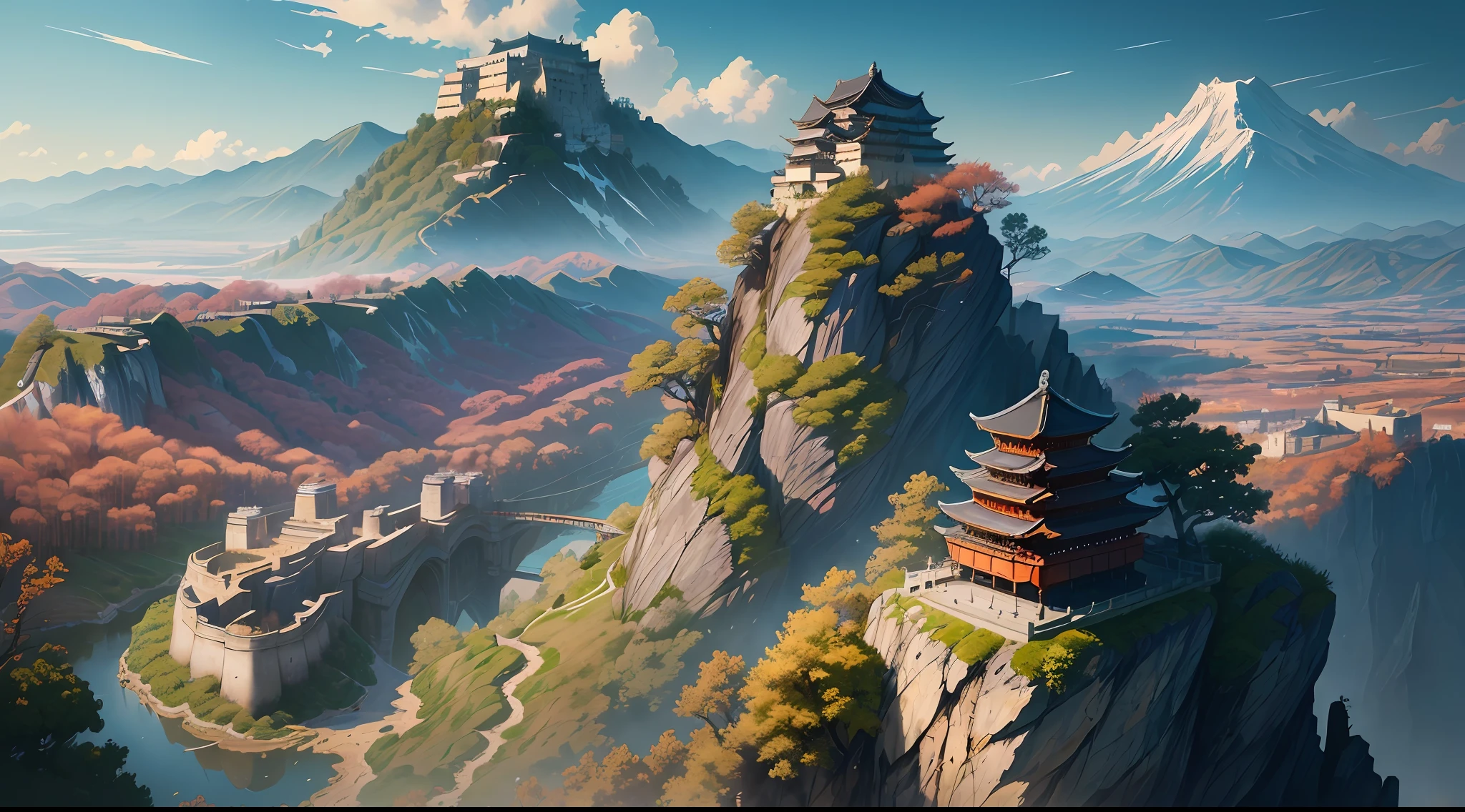 Masterpiece, best quality, (very detailed CG unit 8k wallpaper) (best quality), (best illustration), (best shadows) (male), sekiro on top of a cliff, looking at Ashina castle, feudal Japan, Ray tracing, sinister environment, ultra detailed, --v6