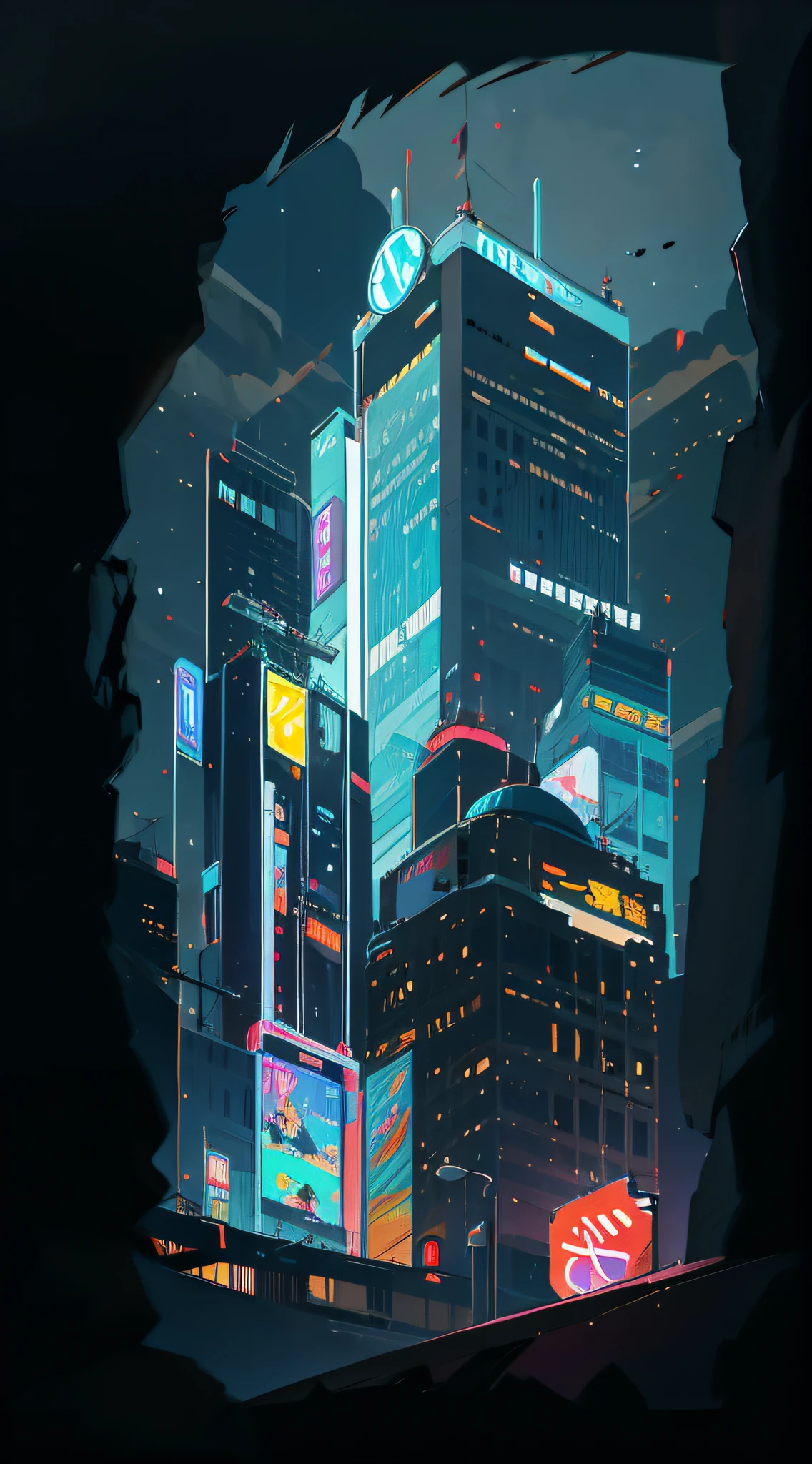 City night view, high-rise buildings, neon flashing, exquisite, giant billboards