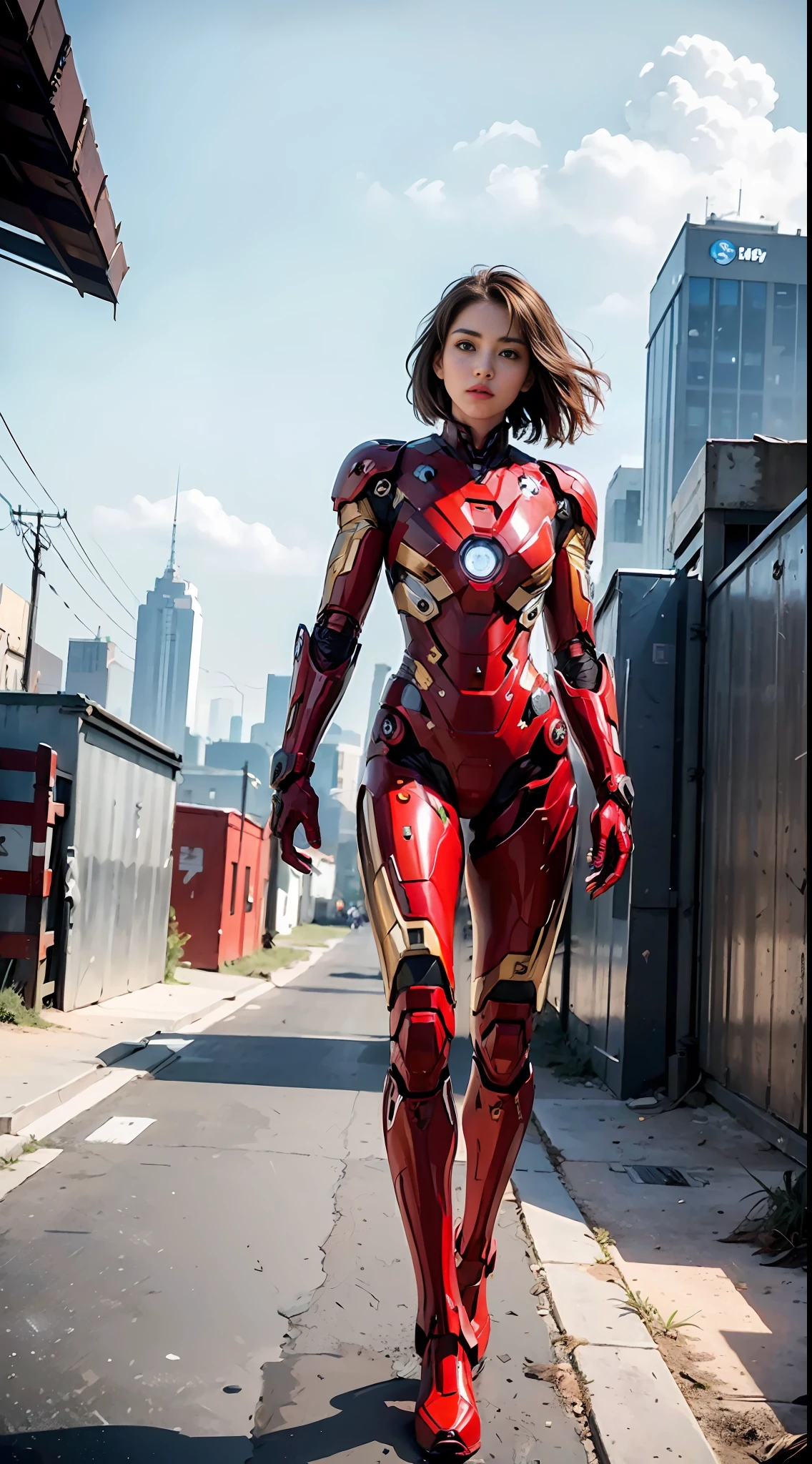 (1girl:1.3), solo,__body-parts__, official art, unity 8k wallpaper, ultra detailed, beautiful and aesthetic, beautiful, masterpiece, best quality, RAW, masterpiece, super fine photo,, best quality, super high Resolution, photorealistic, sunlight, full body portrait, stunningly beautiful,, dynamic pose, delicate face, vibrant eyes, (side view), she is wearing a futuristic Iron Man mech, red and gold, Highly detailed abandoned warehouse background, detailed face, detailed complex busy background, messy, gorgeous, milky, high detailed skin, realistic skin details, visible pores, sharp focus, volumetric fog, 8k uhd, dslr camera, High quality, film grain, fair skin, photorealism, lomography, sprawling metropolis in a futuristic dystopia, view from below, translucent