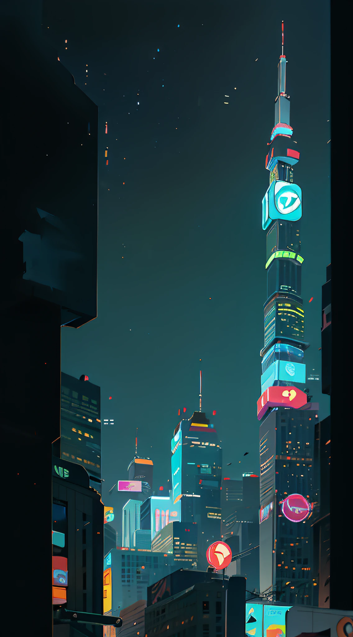 City night view, high-rise buildings, neon flashing, exquisite, giant billboards