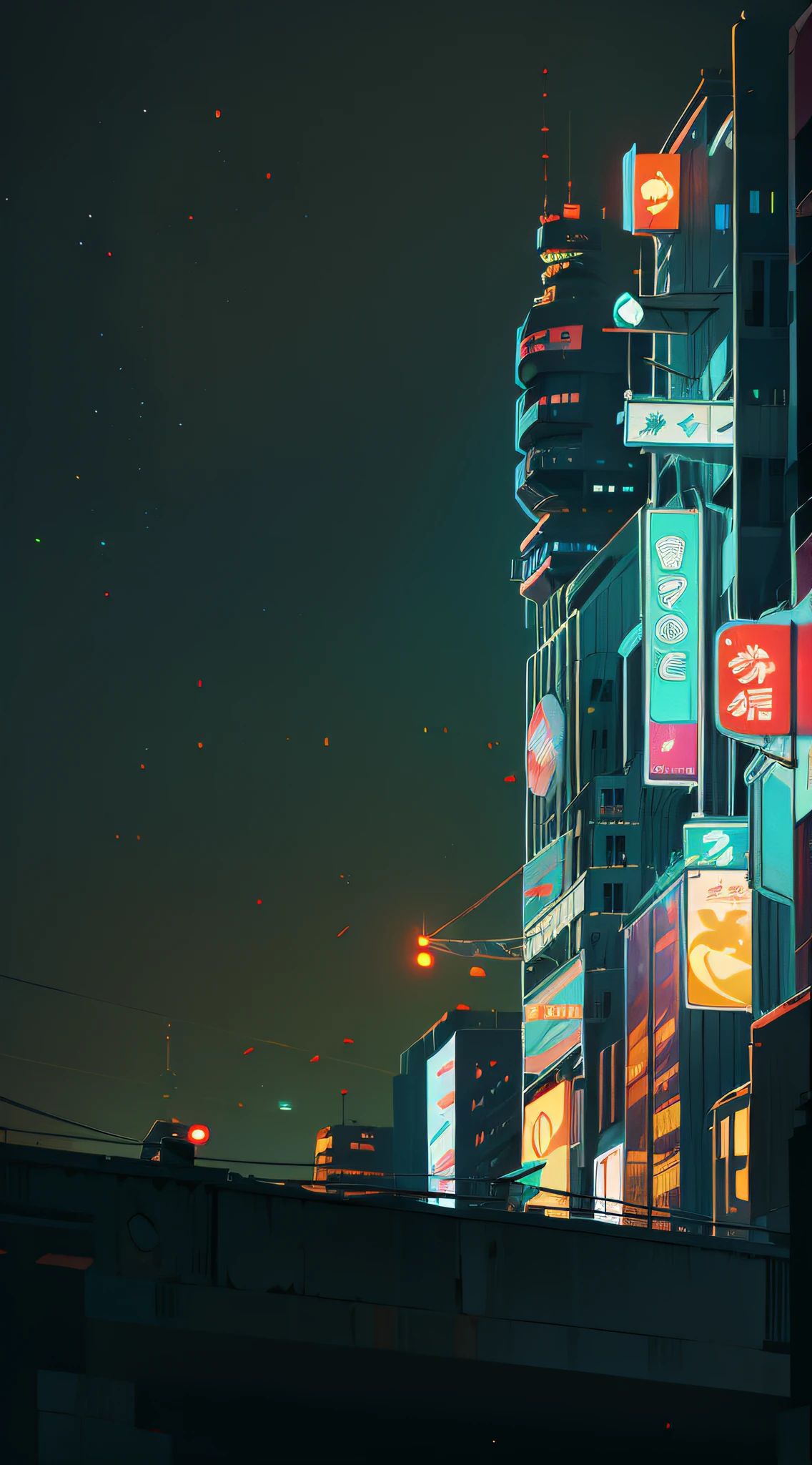 City night view, high-rise buildings, neon flashing, exquisite, giant billboards