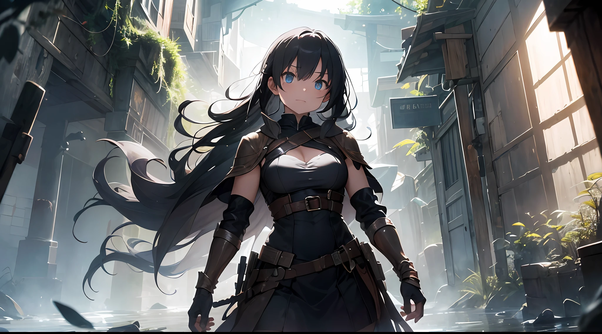 In a dimly lit chamber, the scene focuses on a young woman with an imposing scar etched across her face. The scar bears witness to a turbulent past, adding character to her appearance. Her eyes pierce with anger and severity, reflecting the fire that burns within her. Dressed in medieval attire, she exudes an aura of strength and resilience, clad in weathered leather garments. Gripping a bow tightly in her calloused hands, she stands ready for battle. The environment is an ancient forest, its dense foliage surrounding her with an air of mystery and anticipation. Sunlight filters through the leaves, casting ethereal shadows, emphasizing the woman's determination. The lighting accentuates her fierce countenance, with warm, golden hues dancing upon her scarred visage, intensifying the scene's dramatic mood. The atmosphere is tinged with tension, as if the calm before an imminent storm, hinting at the impending conflict that awaits. The lighting effect bathes the scene in a soft, diffused glow, creating an otherworldly ambiance. The interplay of light and shadow adds depth and dimension, casting a veil of mystery over the woman and her surroundings. The scene captivates with its juxtaposition of vulnerability and unwavering determination, immersing viewers in a tale of resilience and inner strength.

--c 8 --s 750 --q 2