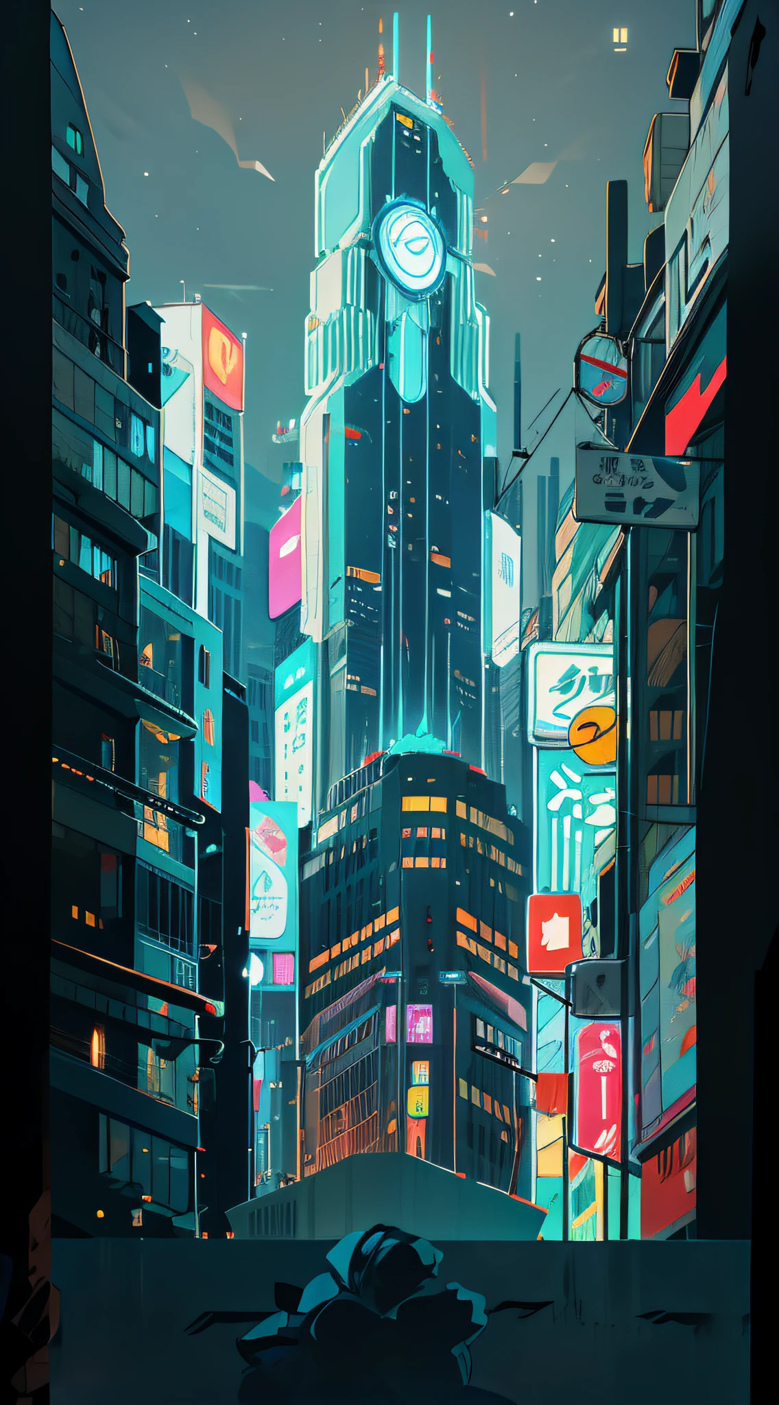 City night view, high-rise buildings, neon flashing, exquisite, giant billboards