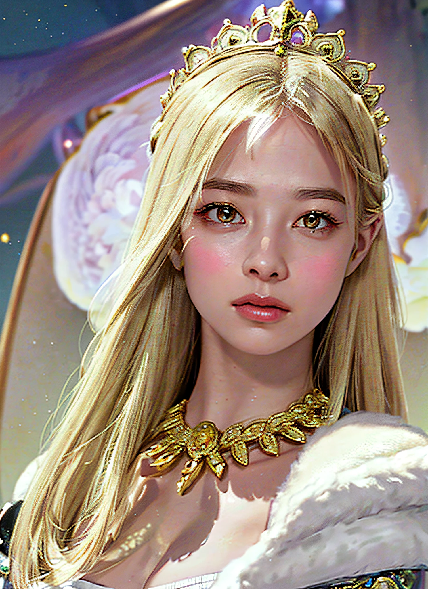 Ultra detailed complex 3D rendering of the face, (big breasts: 7.8), glamour shot full body image, long hair, viewer show, Perfect Body Beauty: 1.4, Slim Abs: 1.1, Bare feet, armpits, (shiny skin),((Realistic lighting, top quality, 8K, Masterpiece: 1.3)), Clear Focus: 1.2, 1 girl, Perfect figure: 1.4, , (cleavage), intricate details, ( Ultra detailed queen armor, fur-lined cape, jeweled ultra-detailed large crown: 1.2), big,, sexy swimsuit, (surreal), (high resolution), (8K), (very detailed), (beautiful detailed eyes), she radiates a soft and bright light and illuminates everything around her, light particles, ultra-detailed detail jewels, 1 girl, solo, long hair, wind, gorgeous face, Top quality, masterpiece, maximum detail, diffused lighting, (blonde: 1.3), Valhalla Valkyrie, beauty, facial muscles