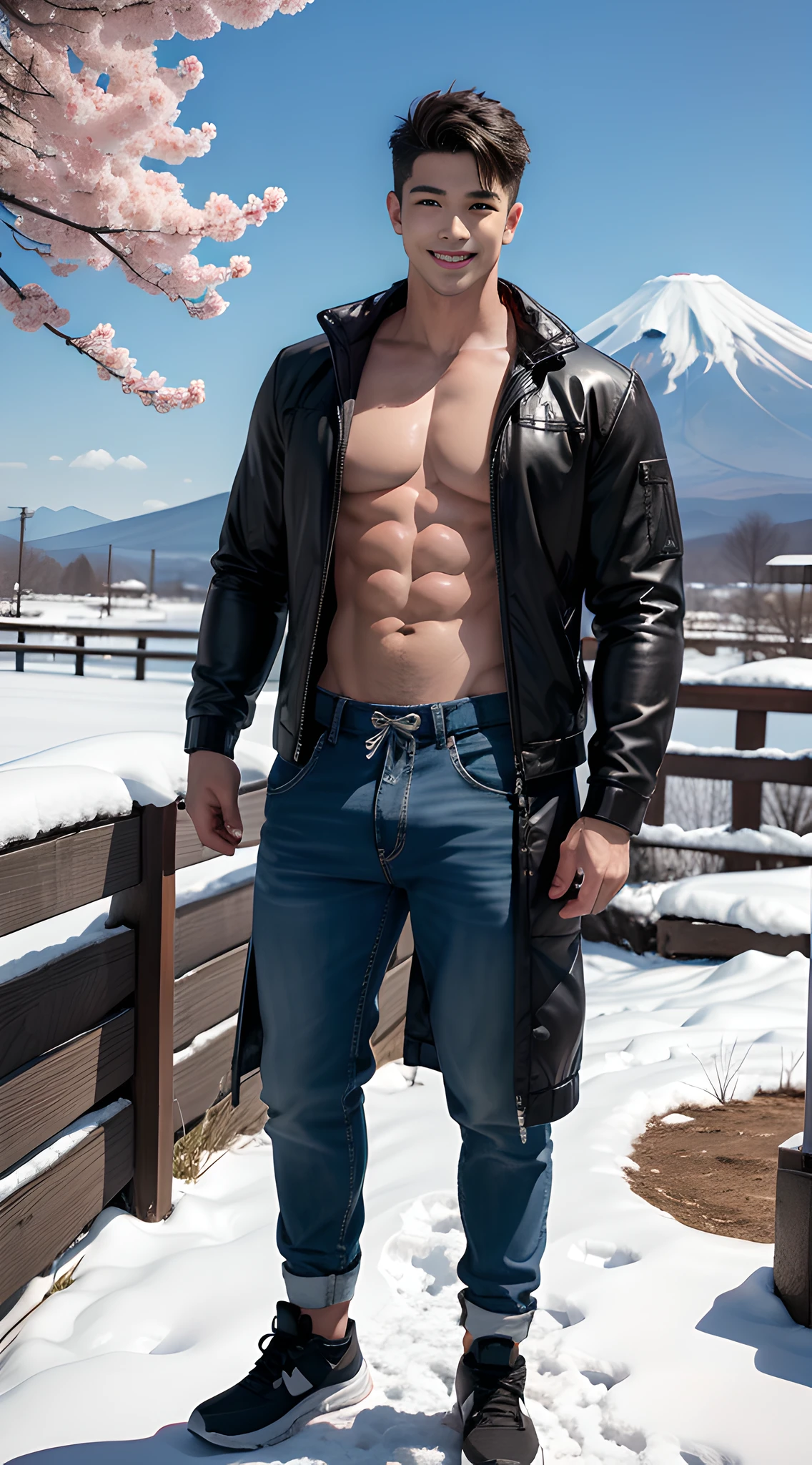 handsome muscular young man, mischievous smile,