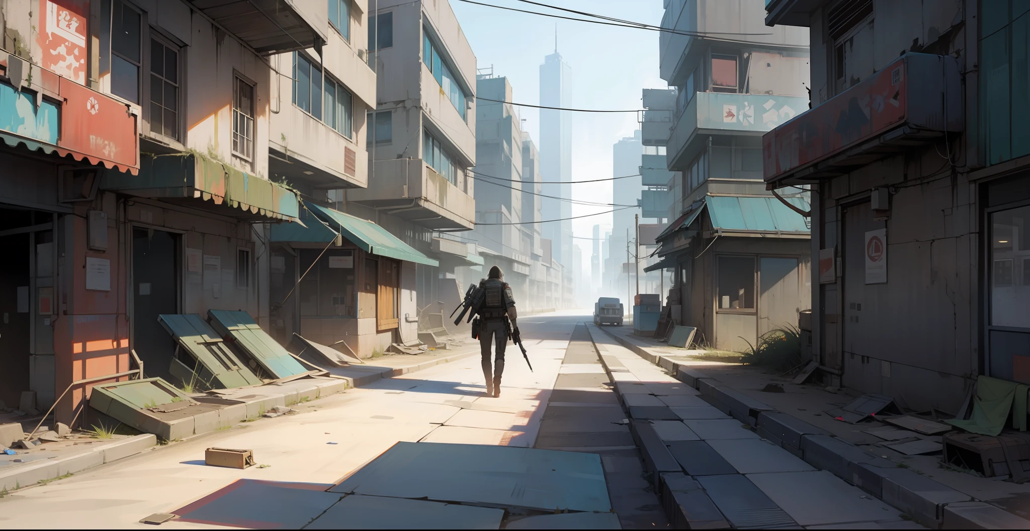 Doomsday abandoned town, cyberpunk