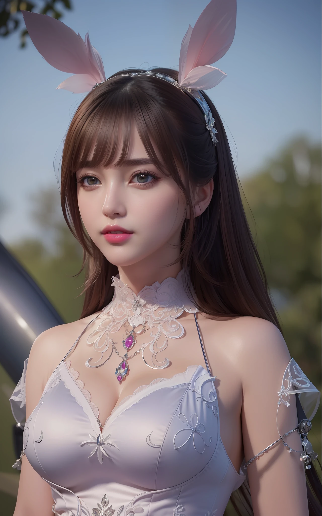 (masterpiece, best quality, extremely detailed 8k, ultra hd, ultra-detailed, highly detailed, highly realistic, ultra-realistic, photo realistic), (1girl:1.5), (detailed realistic skin), (realistic big breasts), (pink lipstick), slender abs,