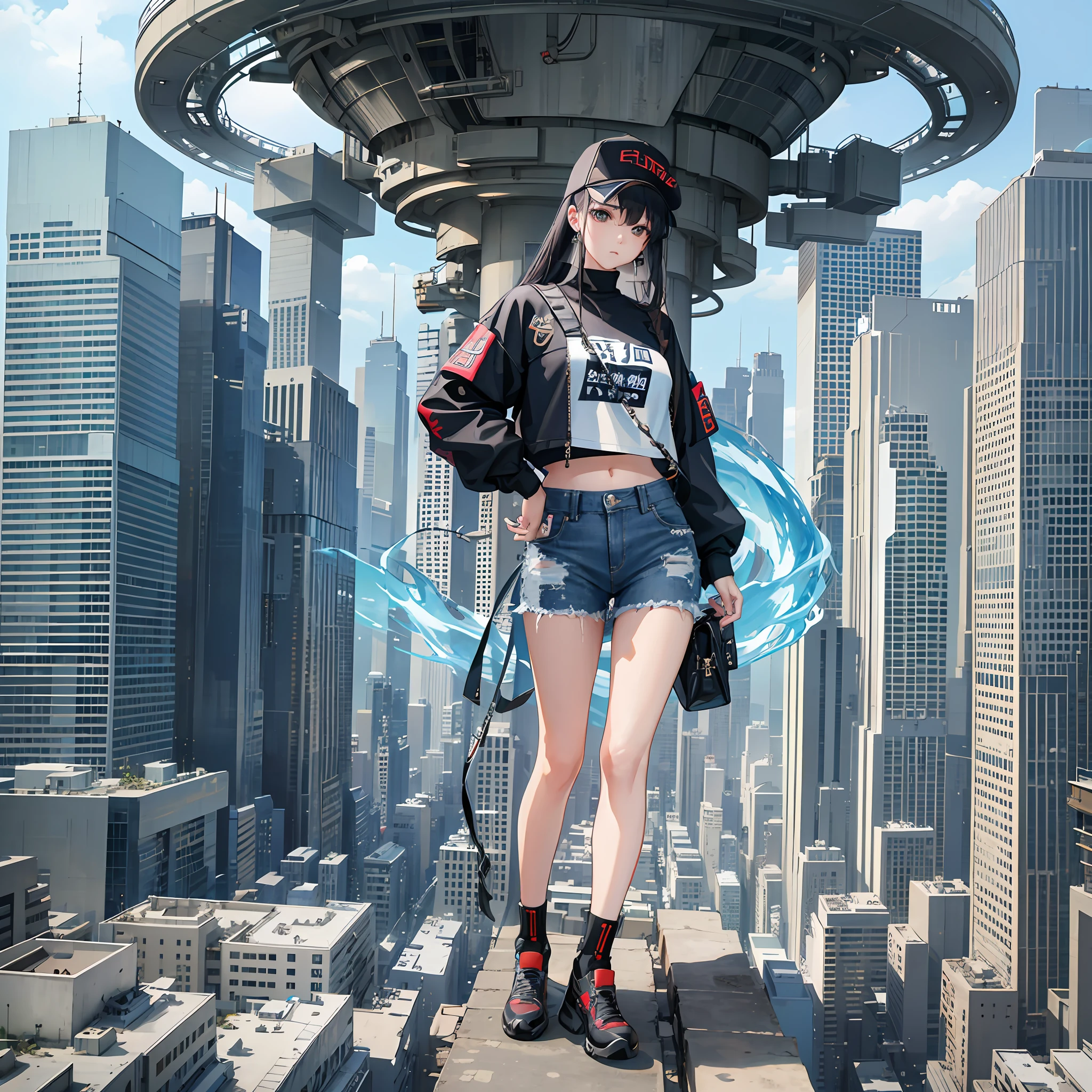 korean k-poper, flared denim skirt, cropped sweatshirt aesthetic, futuristic city in the background, realistic, hypermaximalist, 4k, 8k, amazing, maximum quality, extreme realism, uhd, shaders, ultra realistic, hypermaximalist, ultra graphics. --auto --s2