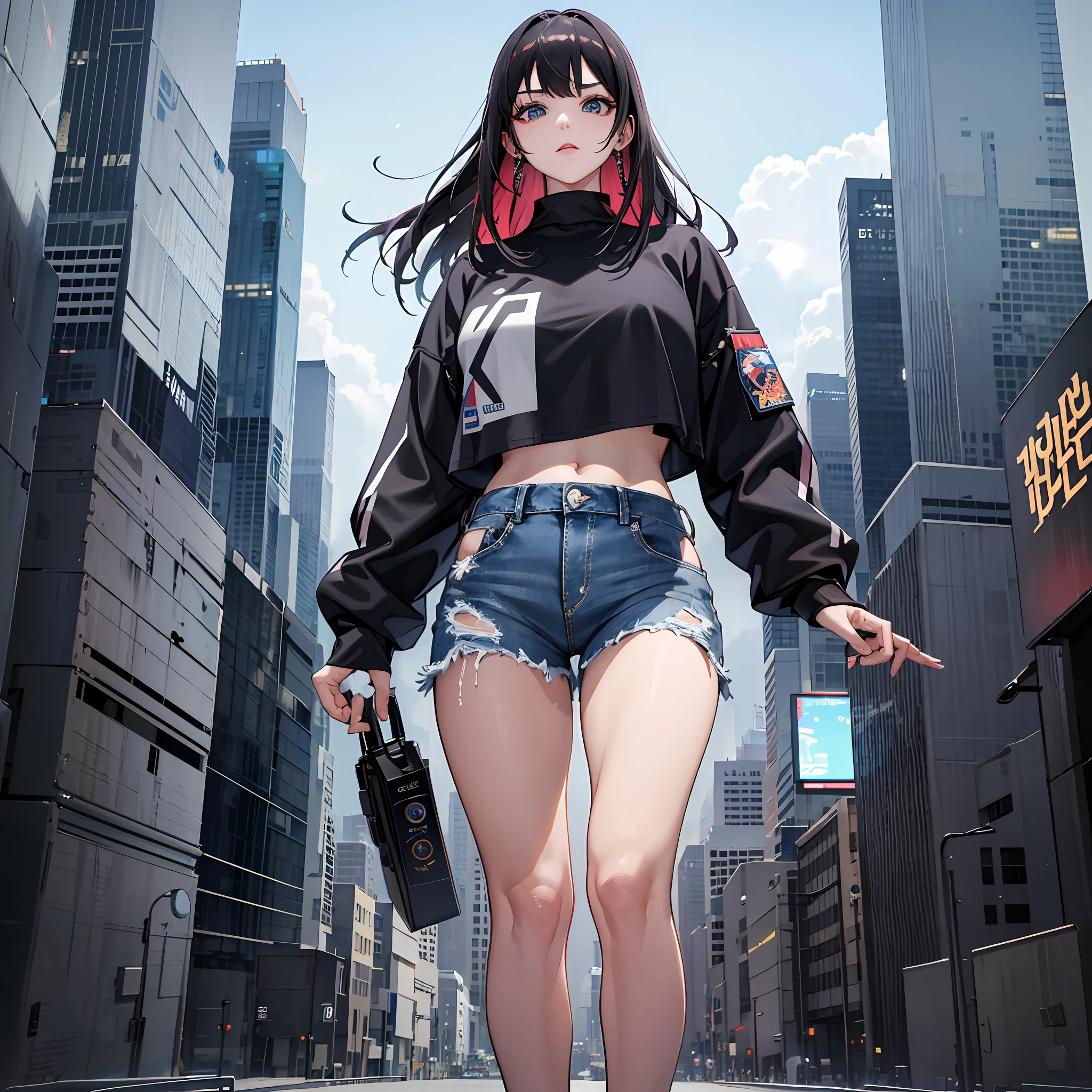korean k-poper, flared denim skirt, cropped sweatshirt aesthetic, futuristic city in the background, realistic, hypermaximalist, 4k, 8k, amazing, maximum quality, extreme realism, uhd, shaders, ultra realistic, hypermaximalist, ultra graphics. --auto --s2