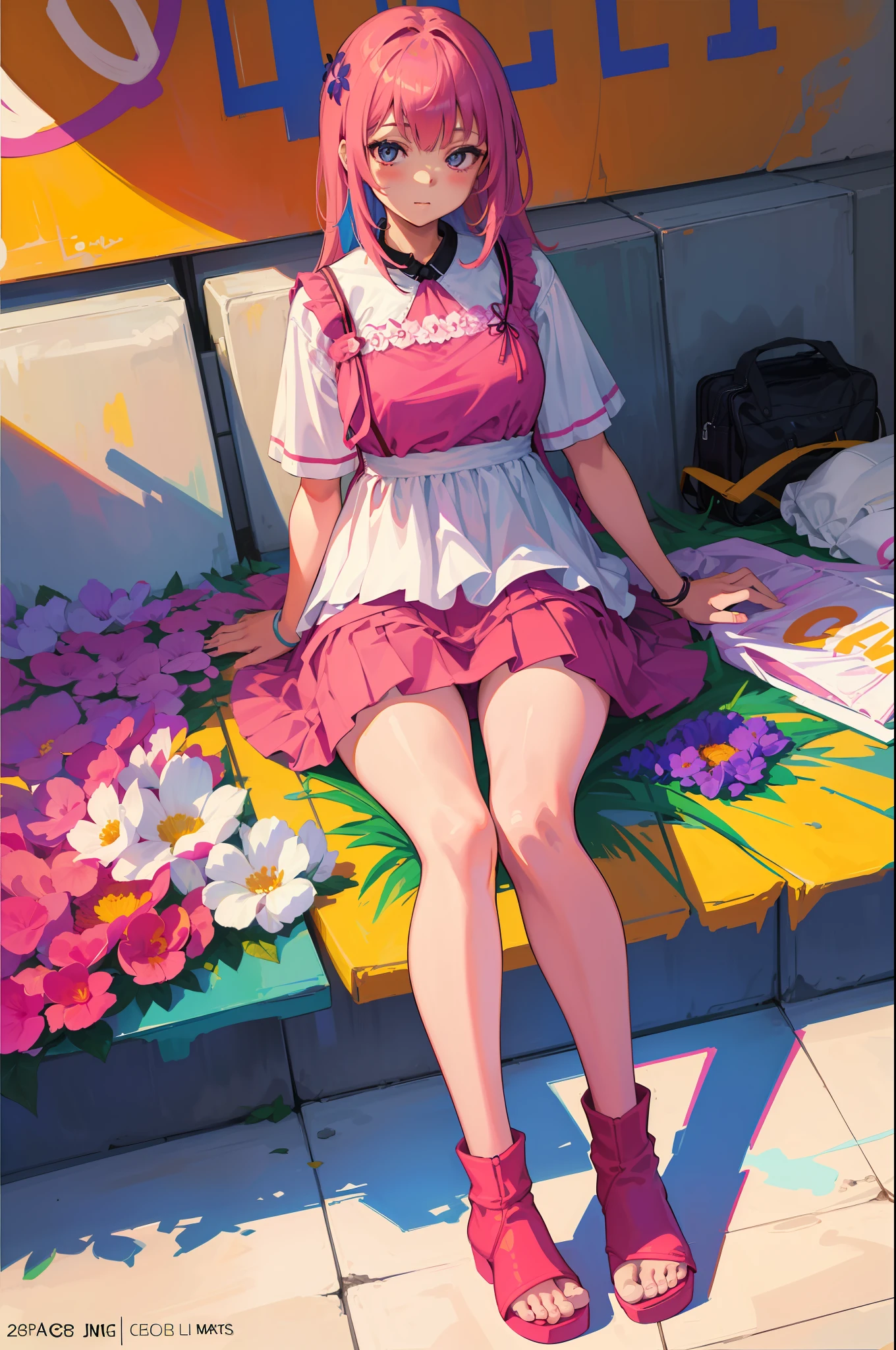 Masterpeace, Best Quality, 1 girl, 18 years old, (floral panties), bright colors, Volumetric lighting, Best shadows, Shallow depth of field, (Top quality, Amazing details: 1.25), Brilliant colorful paintings