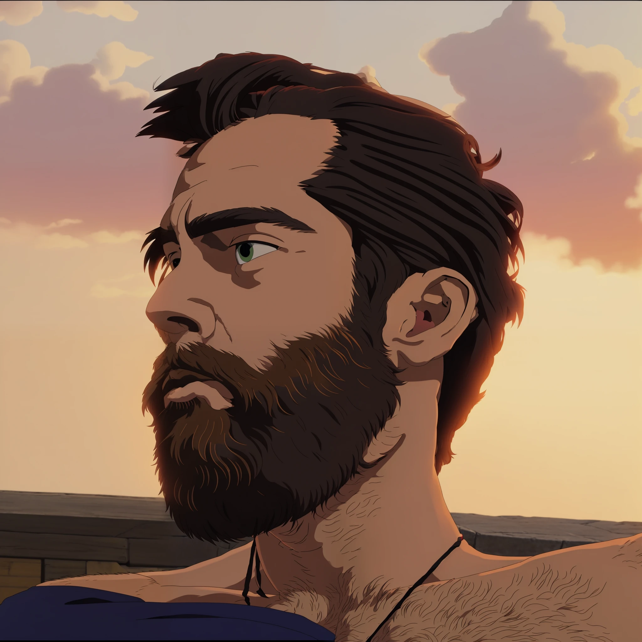 Man anime shirtless chest hairy straight hair studio ghibli