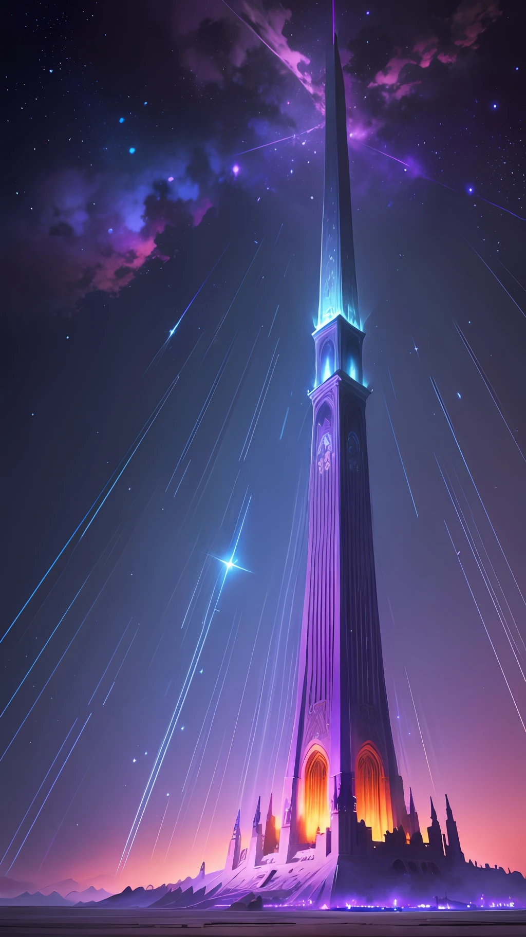 towers of god, blue towers, violet, blue, red, god, red sky, violet sky, starry sky, stars, starry towers, starry god, light blue, civilization, order --auto --s2