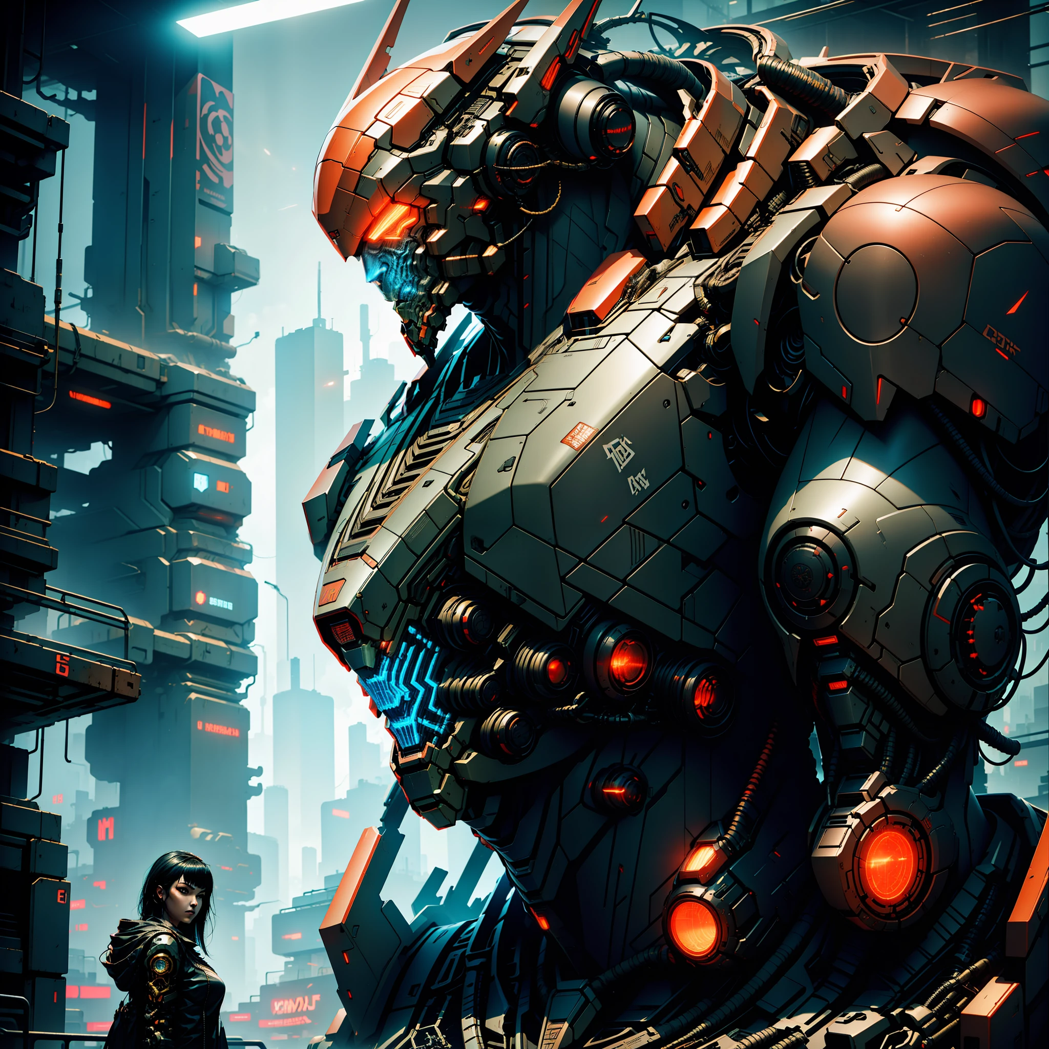 Dark fantasy, cyberpunk, mechanical, mechanical giant