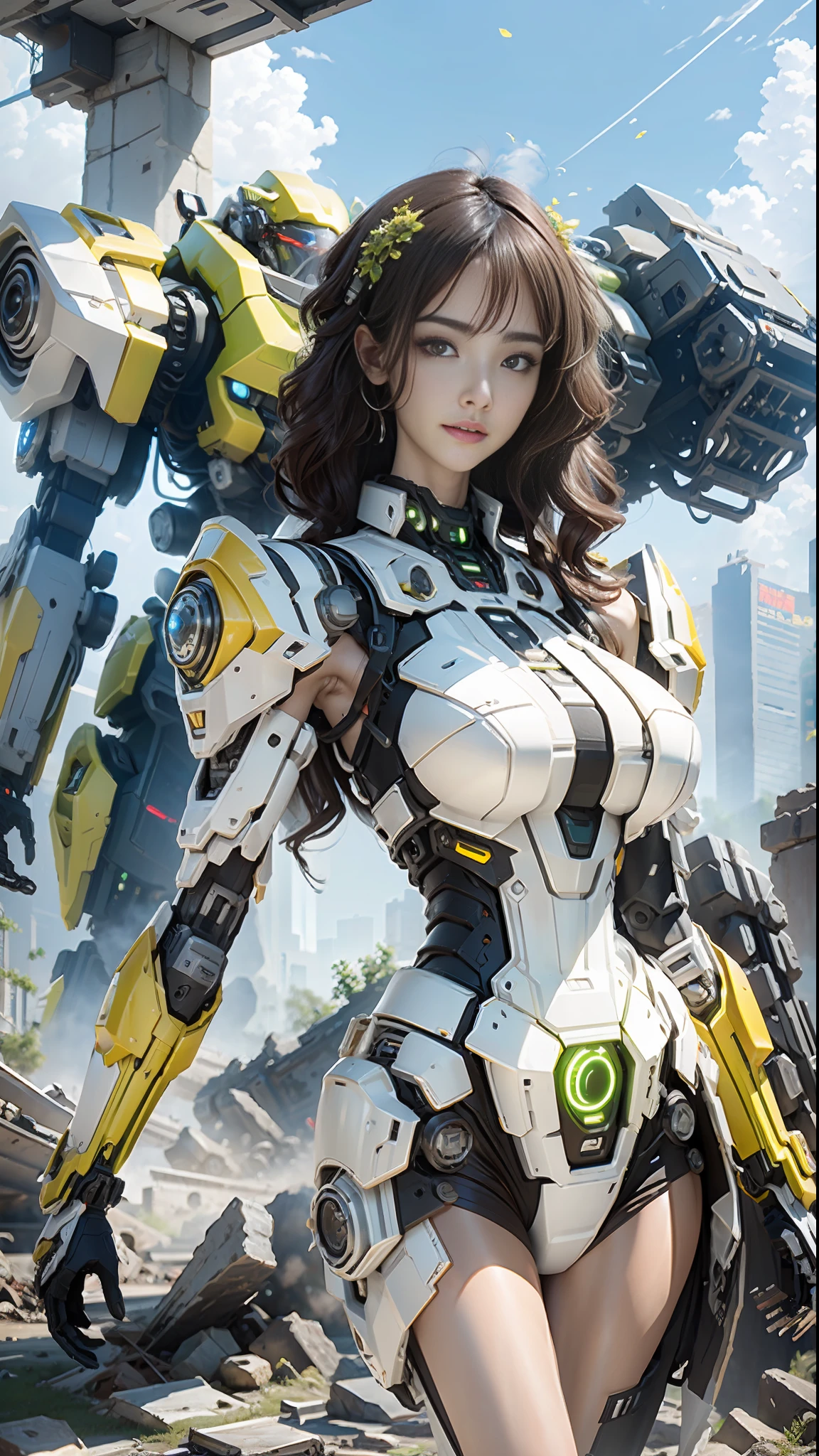 ((Best quality)), ((masterpiece)), (highly detailed:1.3), 3D,Shitu-mecha, beautiful cyberpunk women with her mecha in the ruins of city from a forgoten war, ancient technology,HDR (High Dynamic Range),Ray Tracing,NVIDIA RTX,Super-Resolution,Unreal 5,Subsurface scattering,PBR Texturing,Post-processing,Anisotropic Filtering,Depth-of-field,Maximum clarity and sharpness,Multi-layered textures,Albedo and Specular maps,Surface shading,Accurate simulation of light-material interaction,Perfect proportions,Octane Render,Two-tone lighting,Low ISO,White balance,Rule of thirds,Wide aperature,8K RAW,Efficient Sub-Pixel,sub-pixel convolution,luminescent particles,light scattering,Tyndall effect