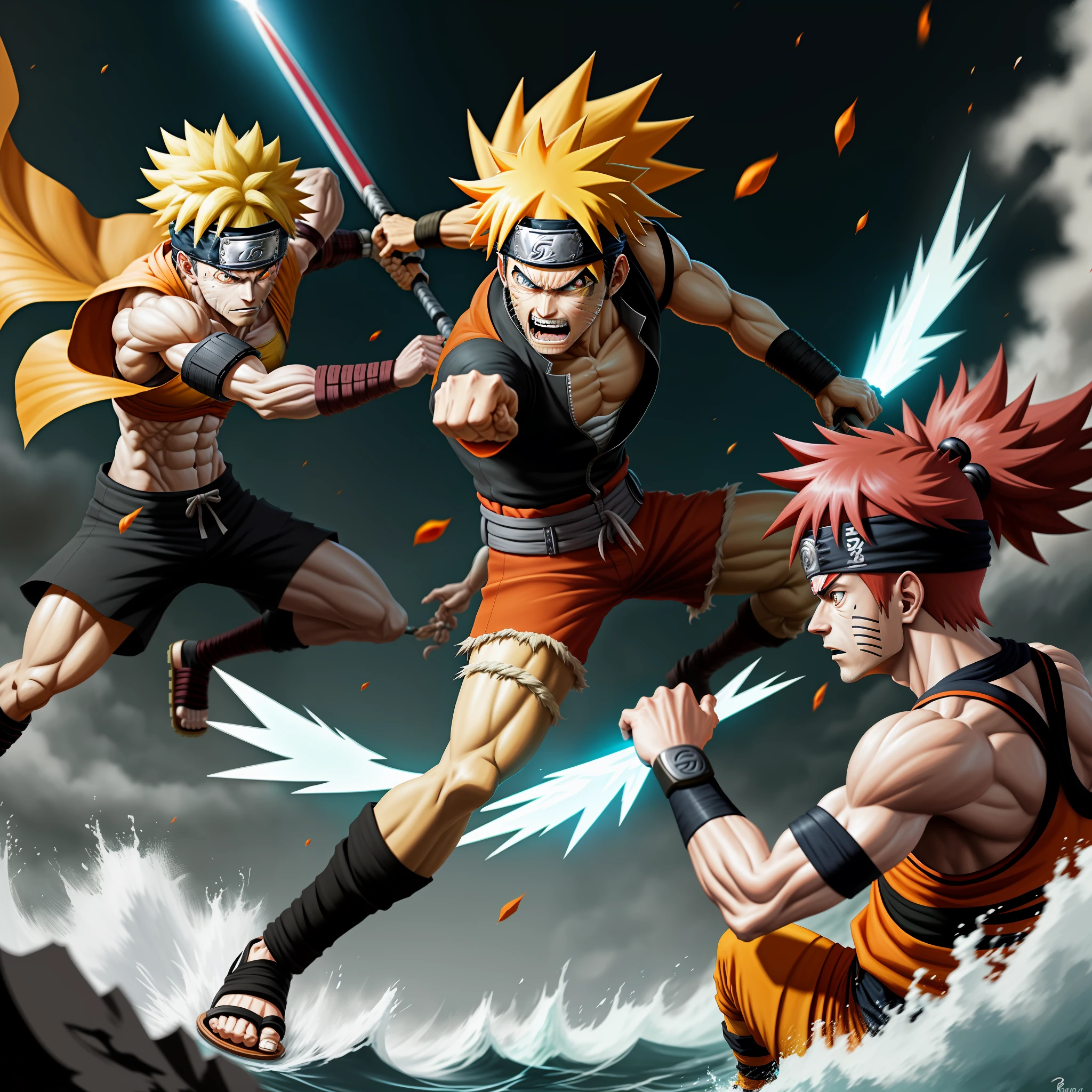 Naruto barion mode launching a razengan against Luffy in nika mode using haki of 8k weaponry