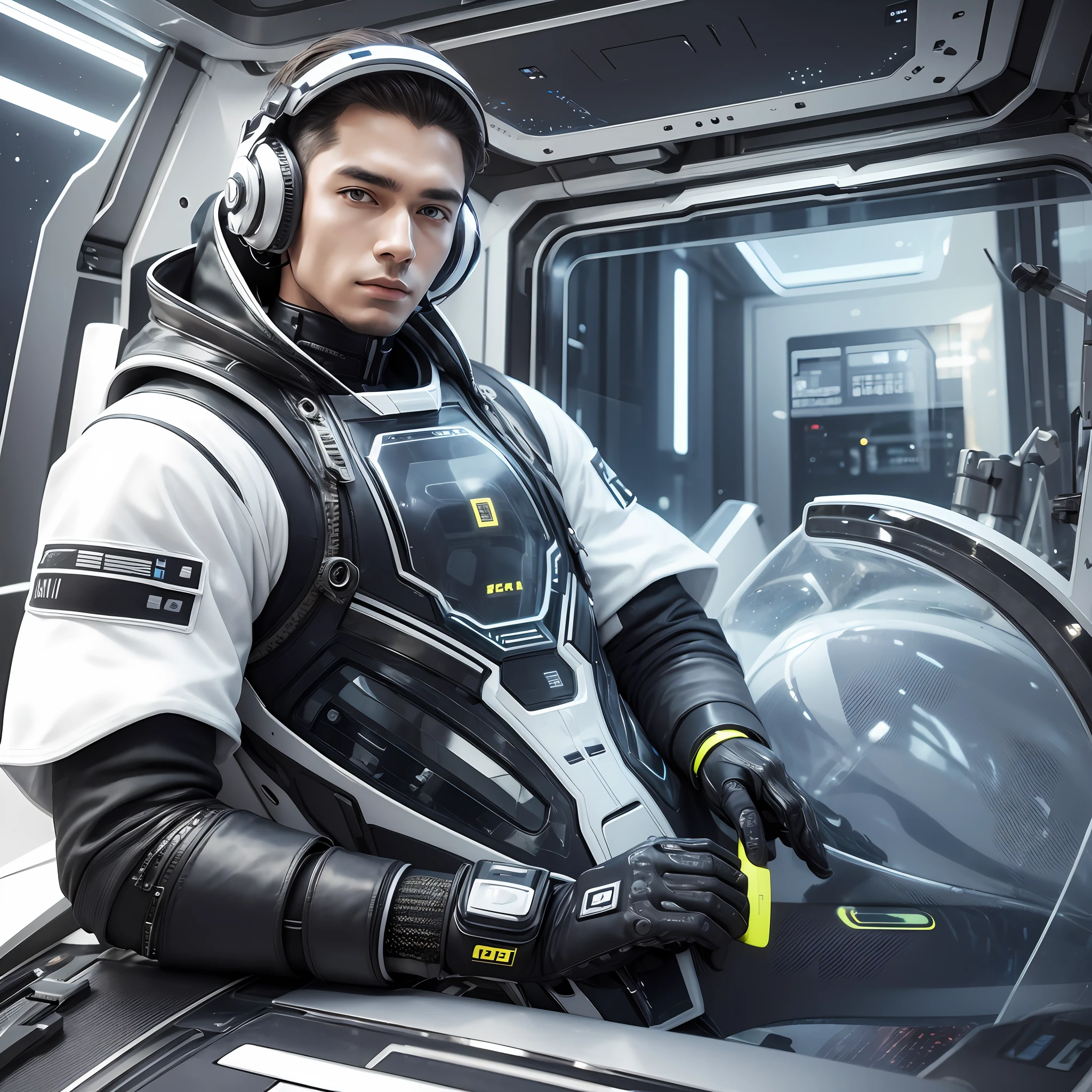 Man with Futuristic Clothing, Realistic, Future Clothing, Technological Clothing, Space Suit --auto --s2