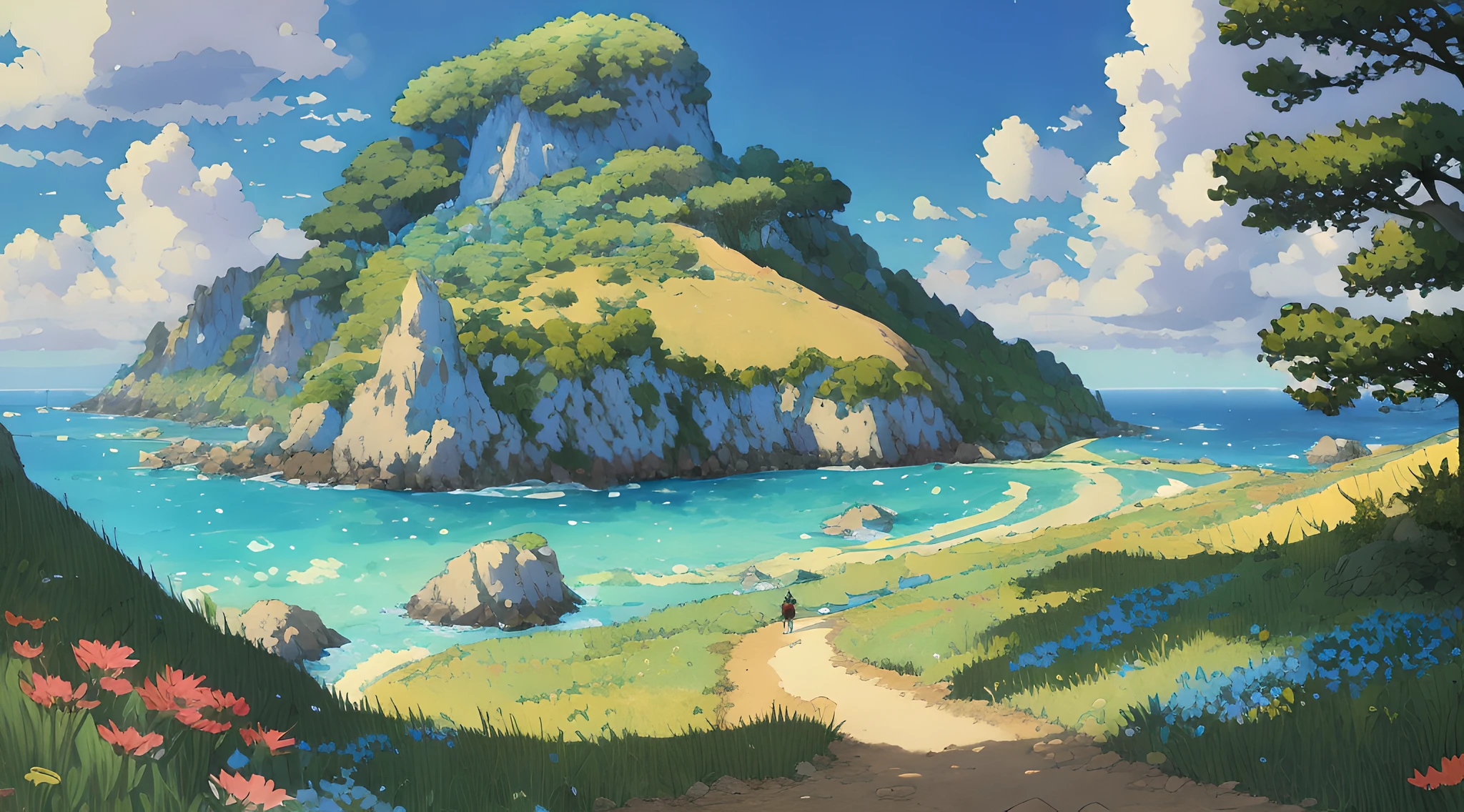 (Best quality),(masterpiece),(ultra detailed),(high detailed),(extremely detailed),anime scenery landscape in the style of Miyazaki Nausicaa Ghibli, by Shinkai Makoto