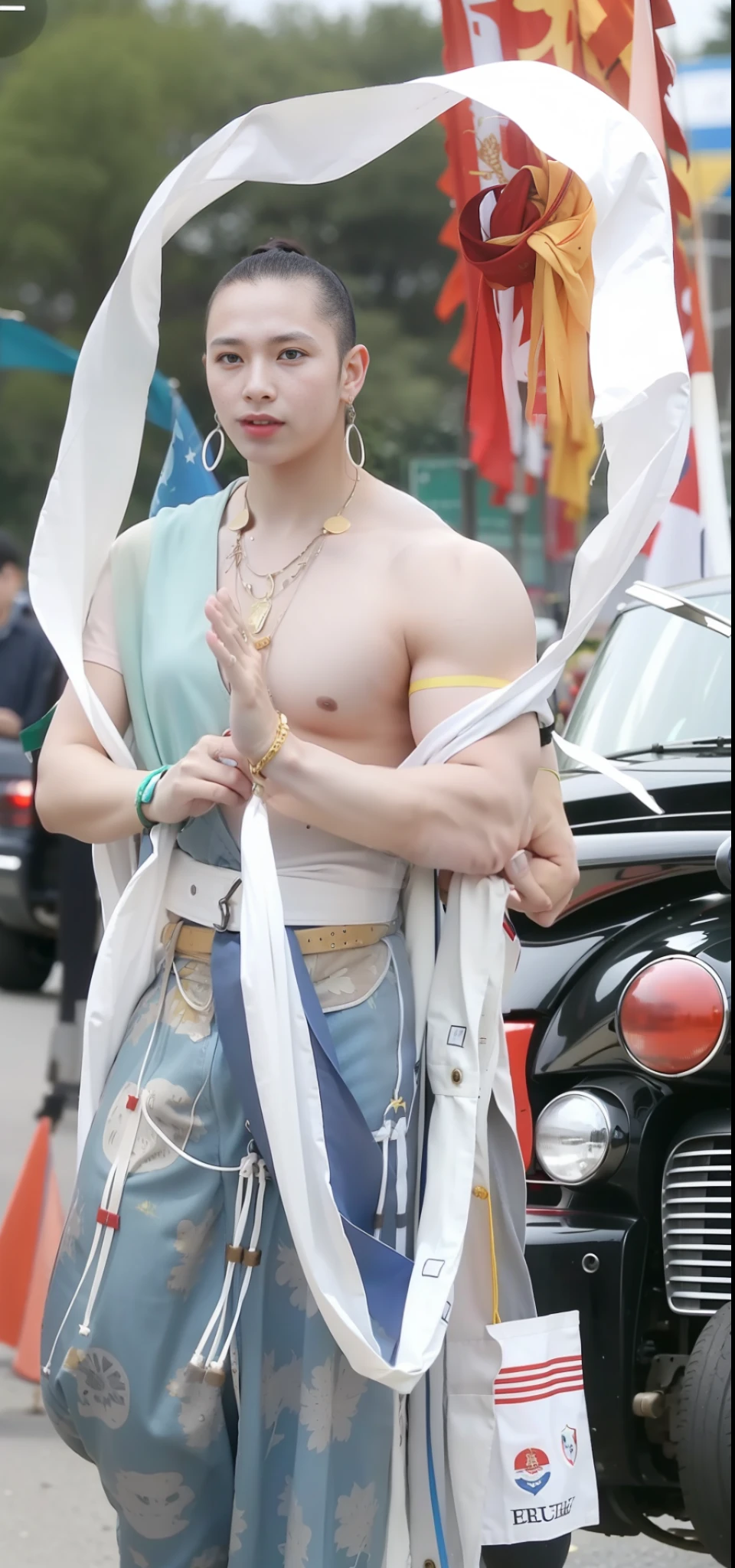 Make the road and flag in the background
