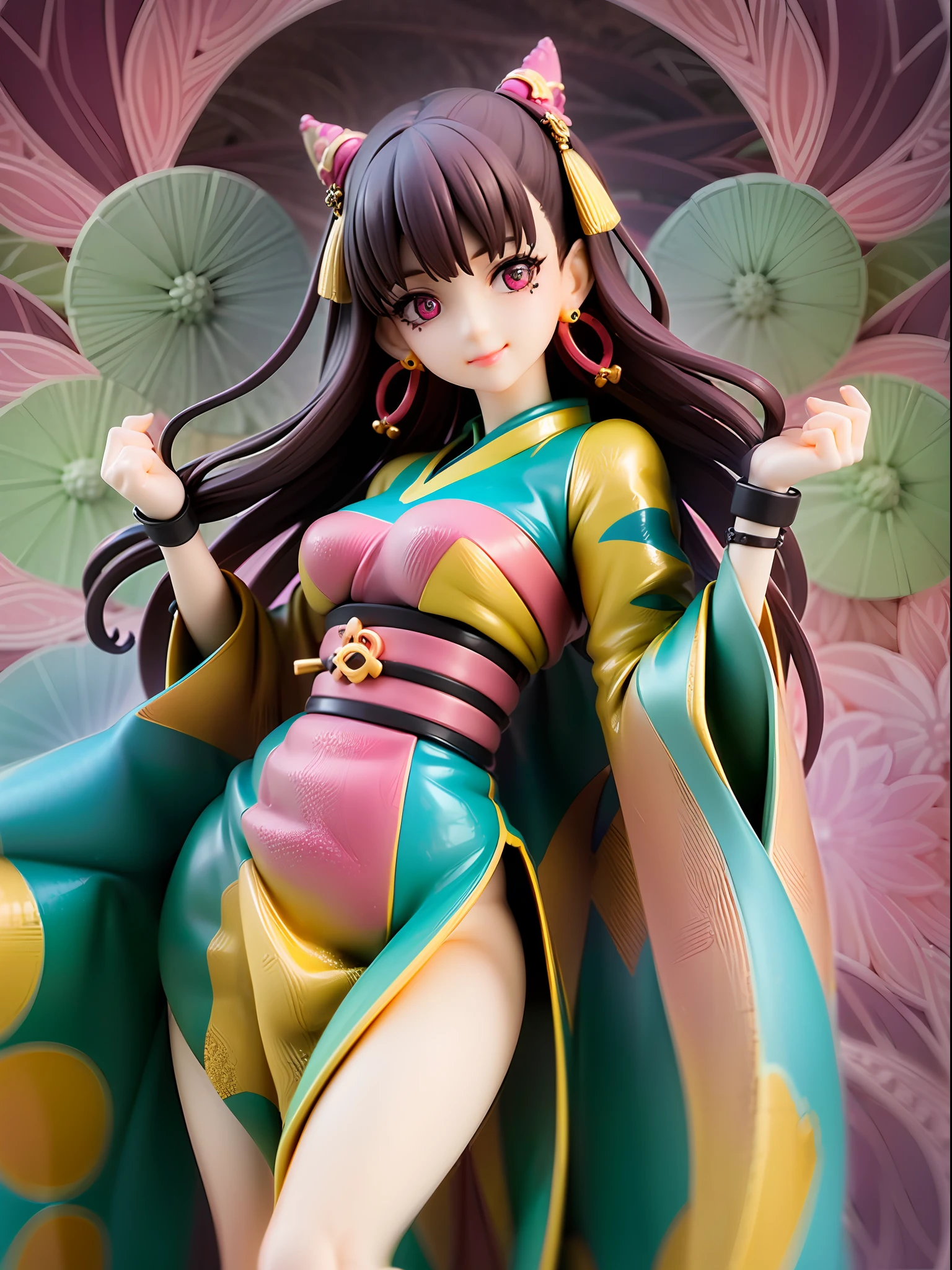 (1girl:1.3), extremely detailed,(fractal art:1.1),(colorful:1.1),highest detailed,(zentangle:1.2), (dynamic pose), (abstract background:1.5), (japanese dress:1.2), (shiny skin), (many colors:1.4), ,(earrings:1.4),
