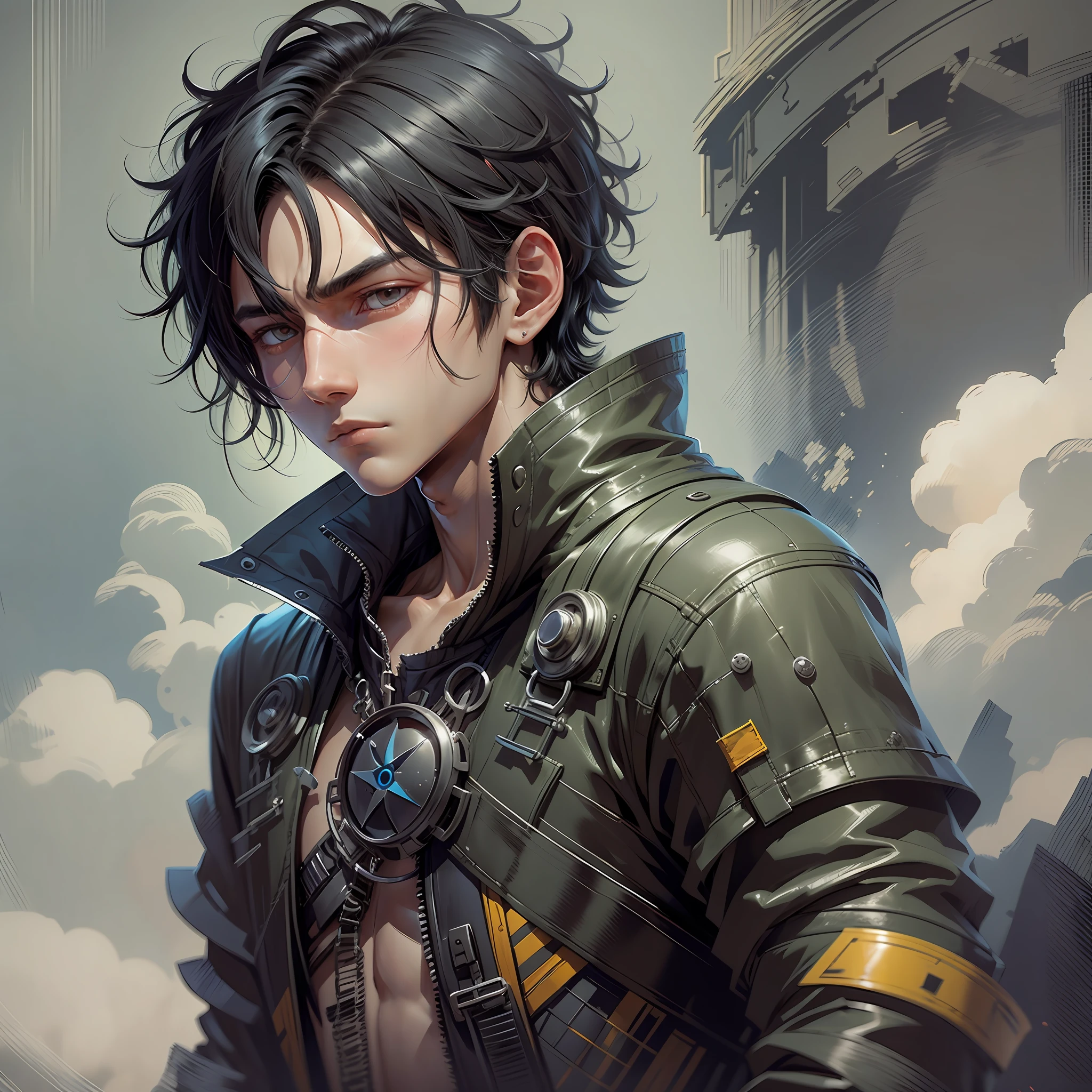 A black-haired boy with an avatar with a two-dimensional painting style and cold eyes --auto --s2
