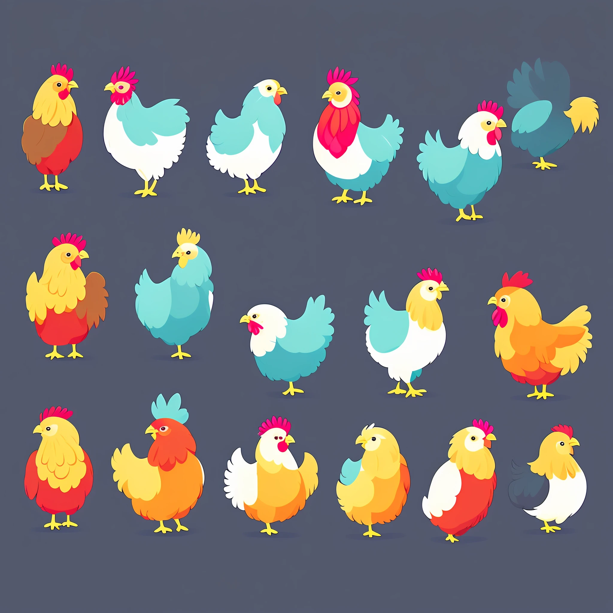 Cute chickens in print design style