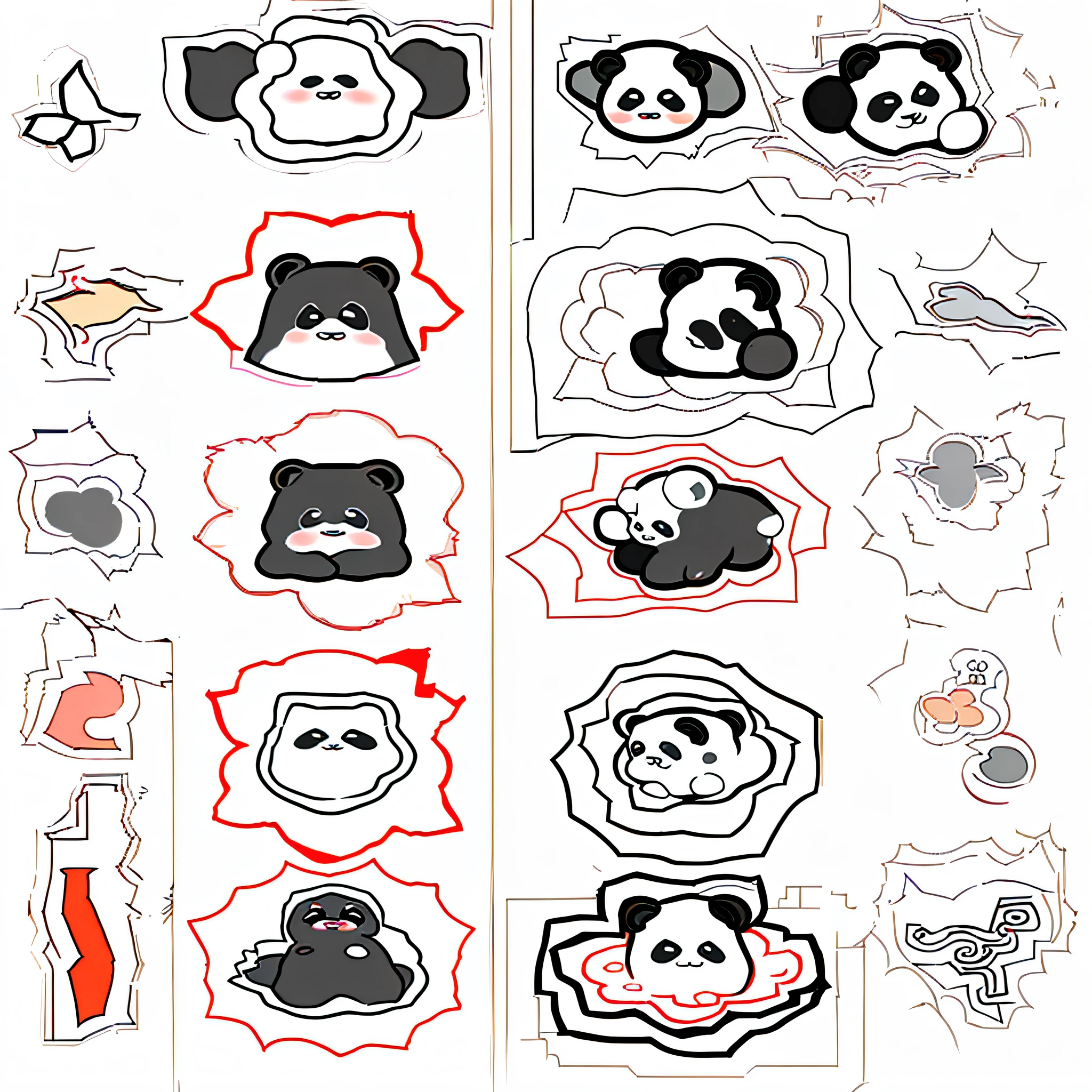 Set of six stickers with different panda, bamboo cute panda, kawaii cutest stickers, kawaii panda, stickers, cute face, stickers, neko, cute panda, etsy stickers, panda design, very cute, kawaii, cute characters, unused stickers, cute animals,