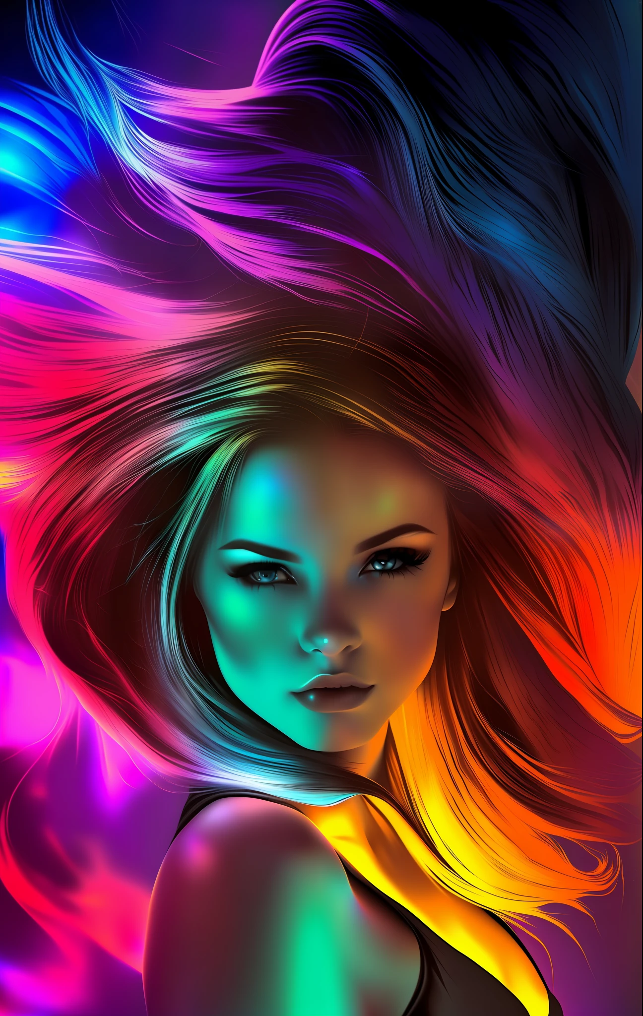 high contrast, swirling light, (dark:1.2), deep shadow, darkness, realistic, closeup, 1girl, solo, blonde hair, sharp face, long hair, flowing hair, blue eyes, dynamic angle, full body, magic circle, dark fantasy, masterpiece, best quality, ultra-detailed, best shadow, BREAK, [(colorful explosion psychedelic paint colors:1.2)::0.20], sexy, glossy, armor, hyper realistic, alive, cinematic light, colorful, hyper detail, dramatic light, intricate details, pain splatter, depth of field, fire particles, broken glass, (sweltering:0.7),