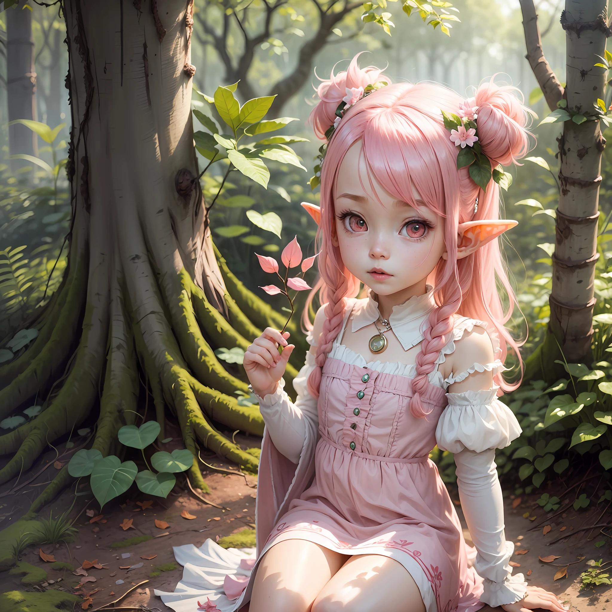 cute girl, elf, fairy, one, pink hair, two side up, anime, juvenile, red-eyed, child --auto --s2