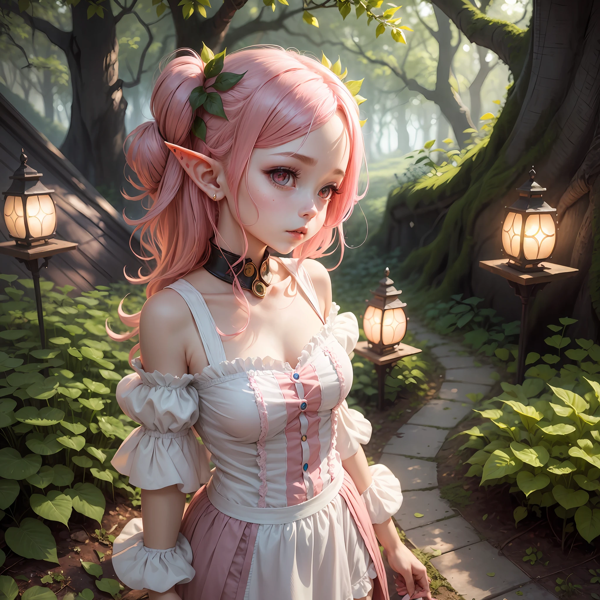 cute girl, elf, fairy, one, pink hair, two side up, anime, juvenile, red eyes --auto --s2