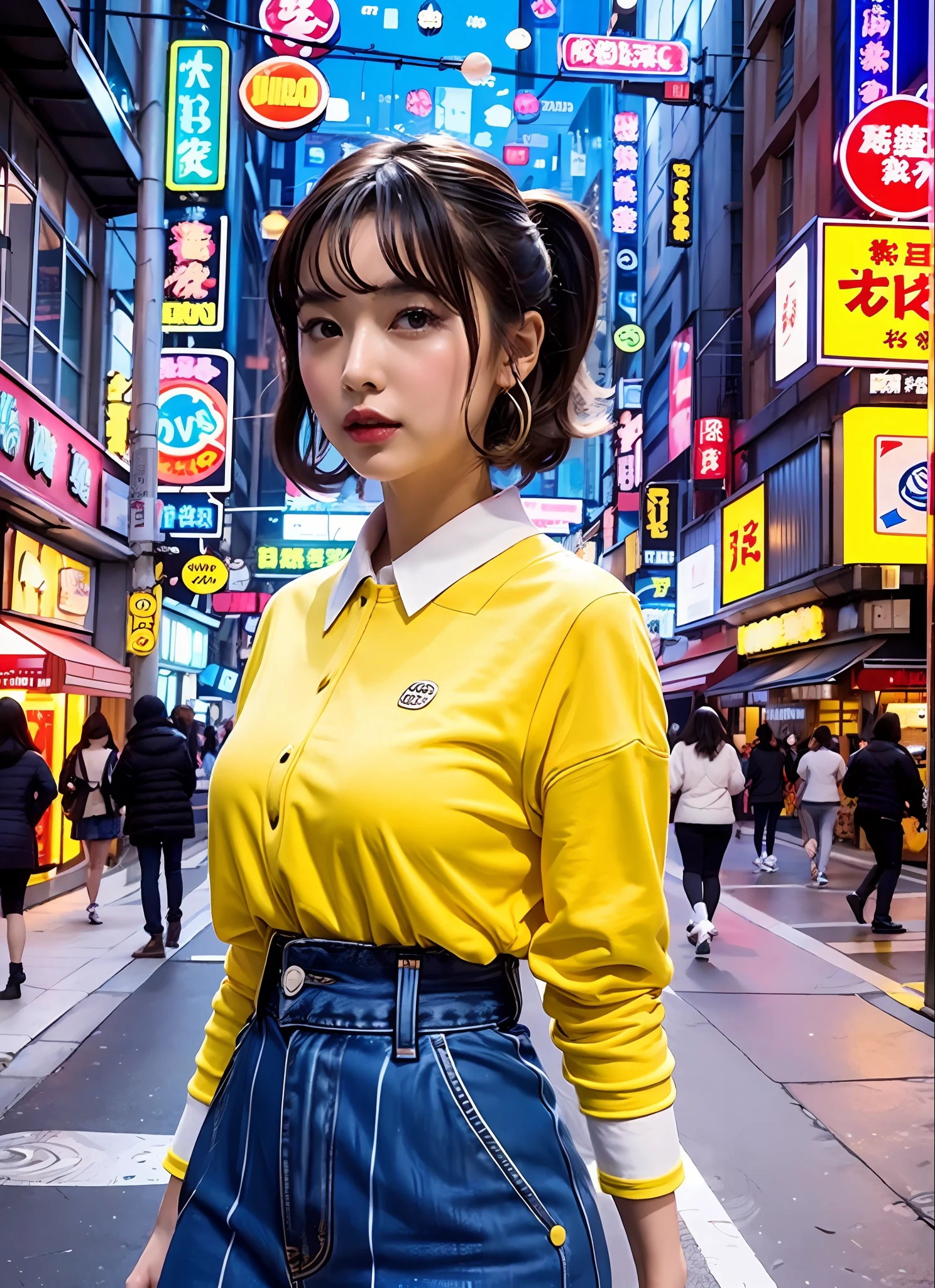 Against the backdrop of the downtown streets of the city inspired by the bubble period of the Showa era, gorgeous women have a strong presence. She is dressed in trendy fashion and features bright makeup and hairstyles. Neon signs, advertising signs, and Showa buildings are painted in the background, creating a lively city atmosphere. Symbolic items and motifs from the bubble period are placed around the woman, making you feel the era. Her expression is full of confidence and symbolizes the glamour of the times.

This artwork has a strong retro atmosphere and bubble imagery, while artistically expressing the charm of women and the vibrancy of the city. Produced in the highest quality and detailed depictions, it will further enhance the vivid scenery of the Showa bubble period and the charm of women.

The artwork generated based on this prompt will be a piece that expresses the retro scenery and glamorous charm of women that recall the atmosphere of the bubble period of the Showa era.