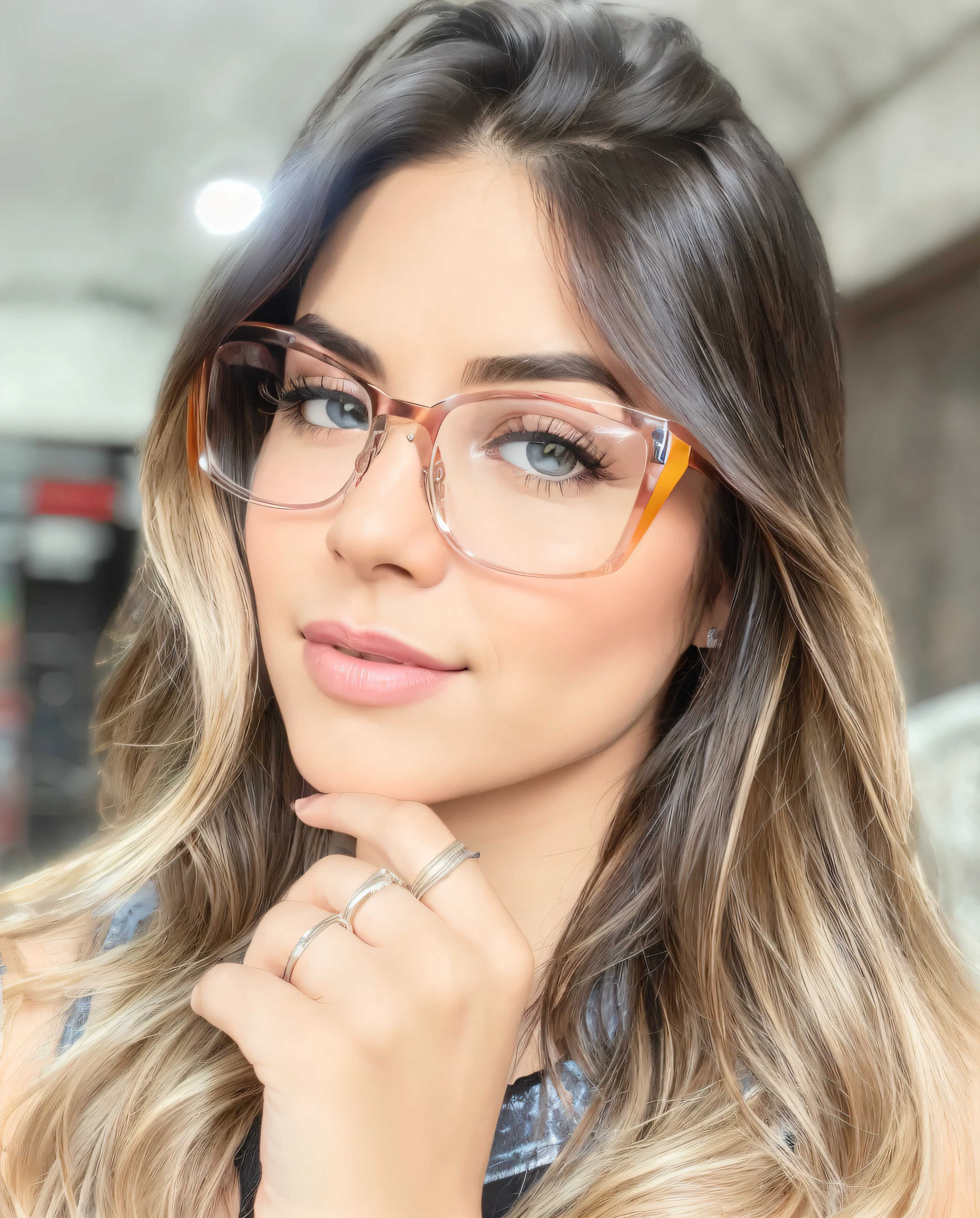 30-year-old woman, milf, RAW photo, (photorealistic: 1.4, realistic), highly detailed unified CG 8K wallpapers, 1girl, ((thick body: 0.7)), (clevage,), looking at the viewer, (((straight from the front))), (HQ skin:1.4), 8k uhd, dslr, soft lighting, high quality, film grain, Fujifilm XT3, (professional lighting:1.6) , ((black tank)), ((outdoors, in the park))) angelalorenza ((thick glasses))