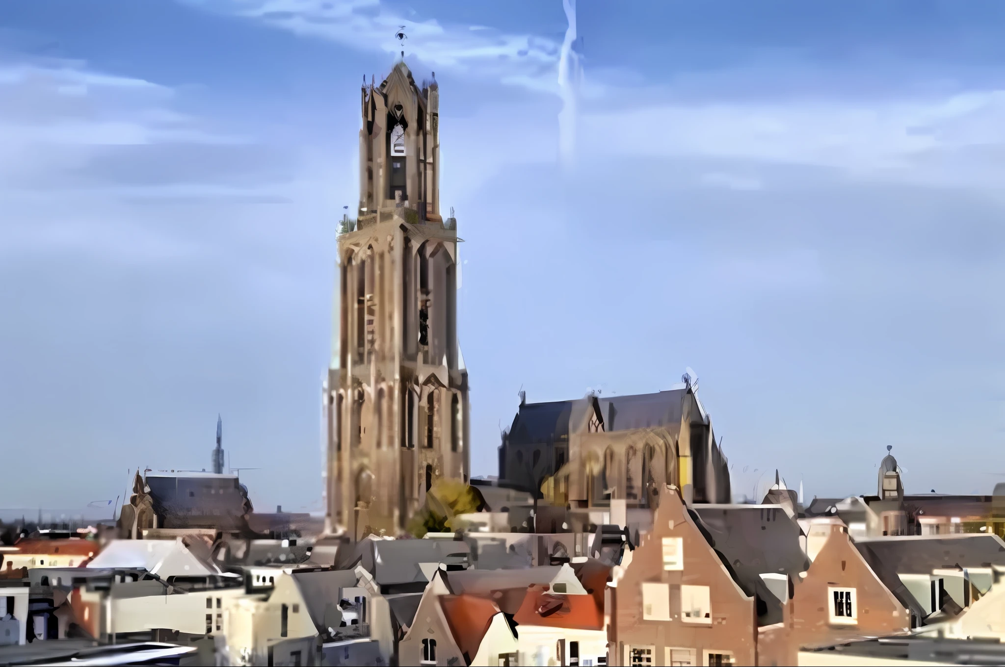 arafed view of a city with a tall tower and a clock, utrecht, delft, berkerk, helmond, by Jan Wijnants, by Hugo van der Goes, the netherlands, by Frits Van den Berghe, by Eugeen Van Mieghem, by Michiel van Musscher, by Gerard Houckgeest