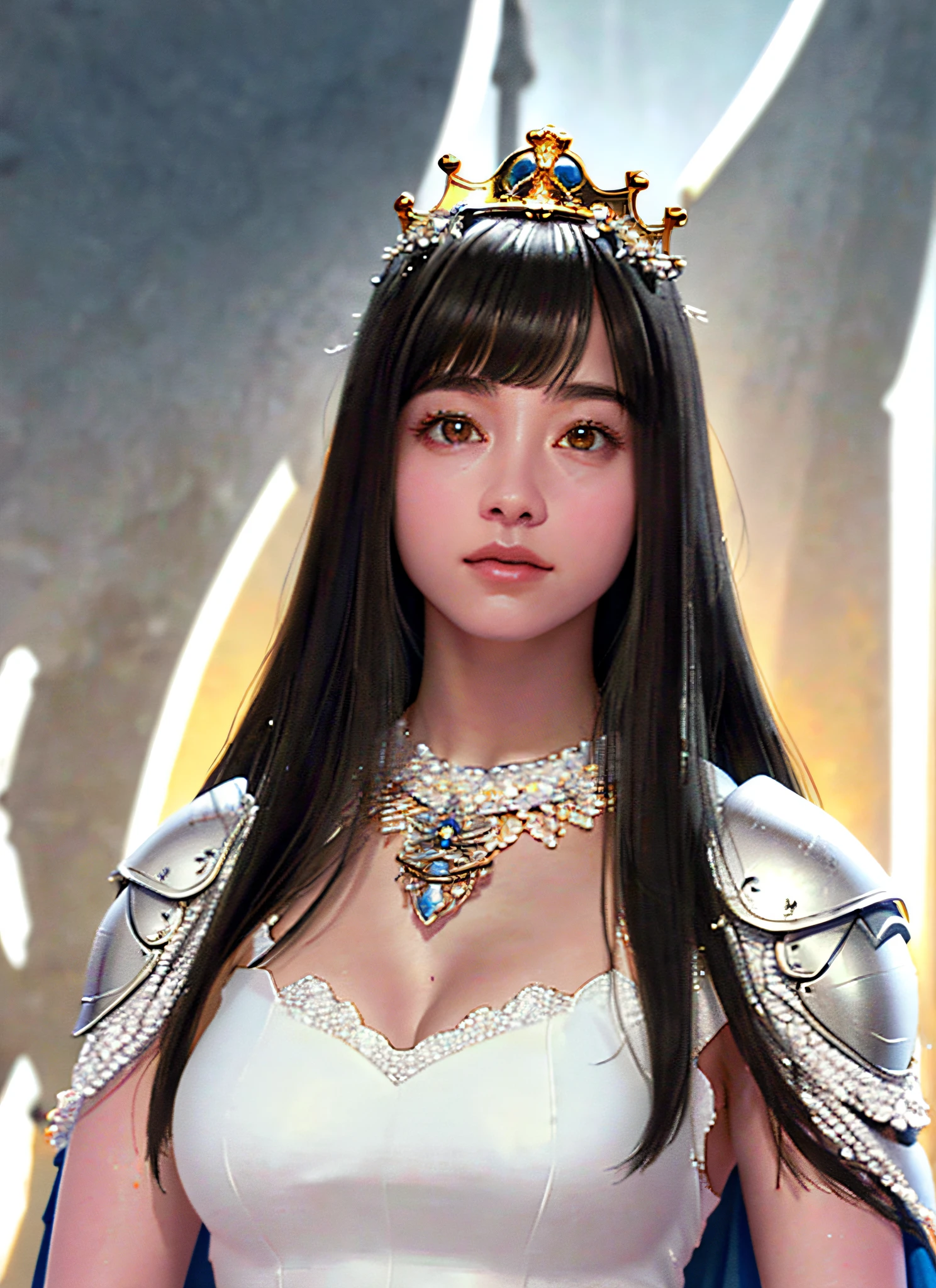 Ultra detailed complex 3D rendering of the face, (big breasts: 7.8), glamour shot full body image, no bra, long hair, viewer view, wearing intricate super armor, bare feet, armpits, (shiny skin),((Realistic lighting, top quality, 8K, masterpiece: 1.3)), Perfect Body Beauty: 1.4, Slim Abs: 1.1, Clear Focus: 1.2, 1 girl, perfect figure:1.4, (cleavage), intricate details, (warrior queen armor, fur-lined cape, jeweled ultra-detailed large crown: 1.2), big,, sexy swimsuit, (surreal), (high definition), (8K), (very detailed), (beautiful detailed eyes), she emits soft and bright light, light particles, ultra-detailed detail jewels, 1 girl, solo, long hair, wind, Gorgeous face, top quality, masterpiece, maximum detail, diffused lighting, (black hair: 1.3), Valhalla Valkyrie, beauty, facial muscles