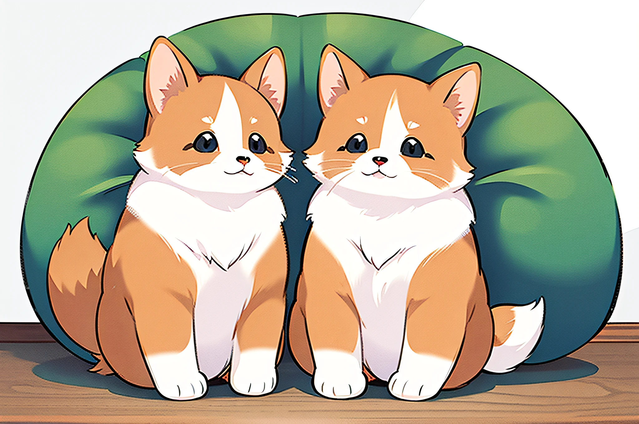 Light background, two kittens leaning together, hand drawn cartoon art style, cute corgi, cute: 2, animated illustration style, line drawing, cute cartoon, anthropomorphic