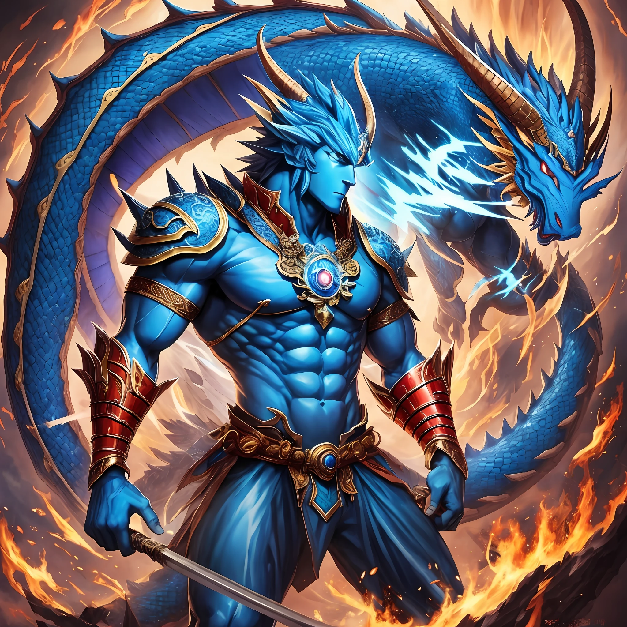 Dragon God, Blue Dragon, Japan Dragon Man, Mythology, Noble Spirits, Anime, Top Quality, Masterpiece --auto --s2