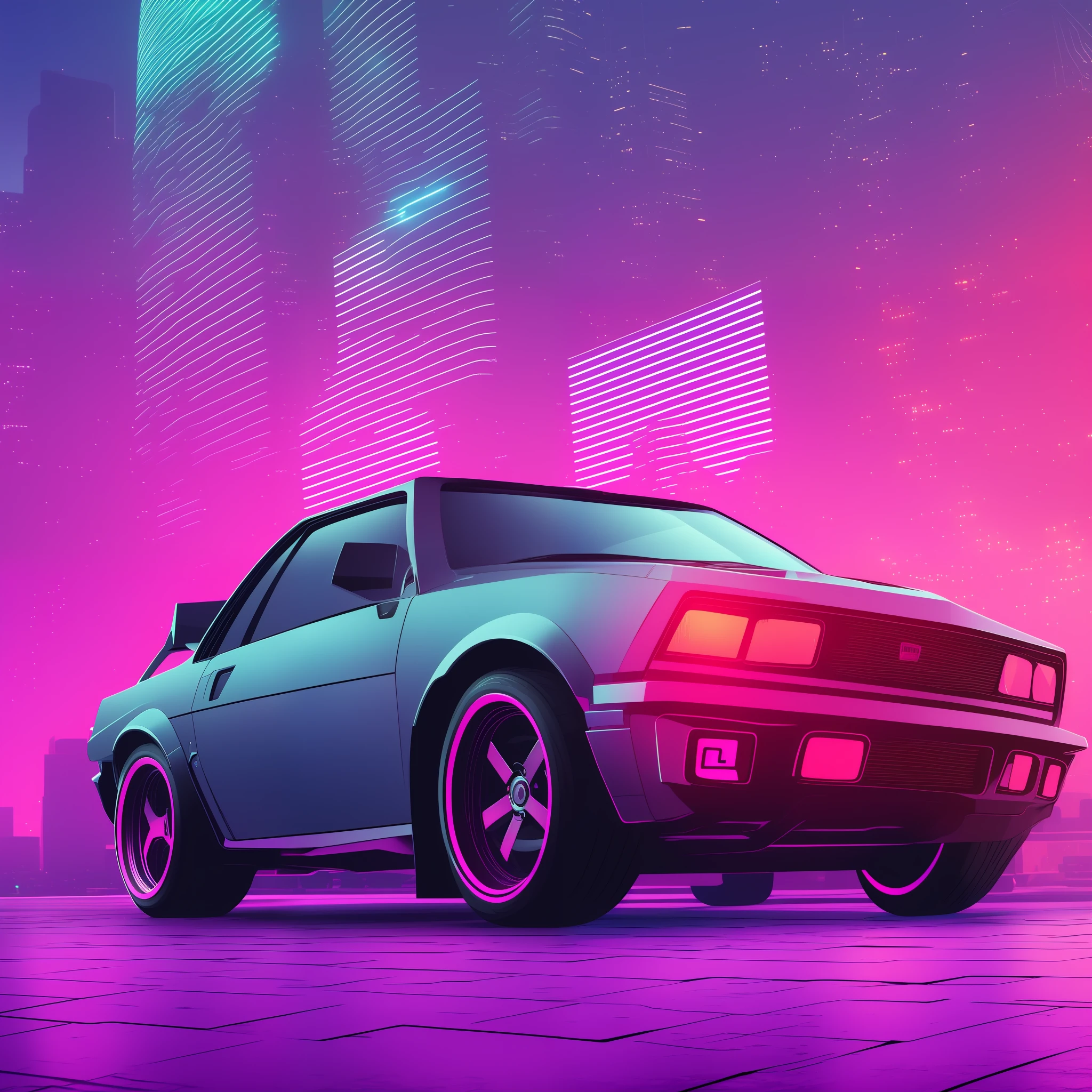 Car in a futuristic city with a neon background, cyberpunk art style, retrowave, outrun art style, synthwave city, synthwave digital art, cyberpunk landscape wallpaper, 8k, ((black background 1.5))