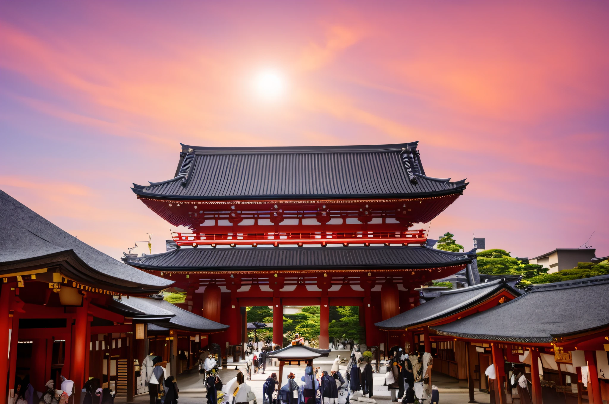 people walking around a courtyard in front of a pagoda, japanese temple, japanese temples, japan travel and tourism, tokyo, large temples, ancient japanese architecture, japan sightseeing, tokyo japan, shinto shrine, japanese shrine, photo taken with sony a7r, torii in the background, centered torii gate, a wide full shot, tokio, torii gate