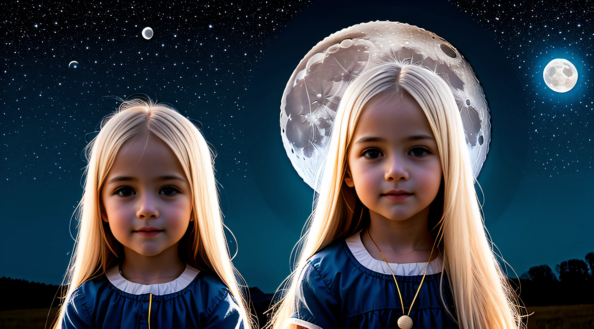 a girl BLONDE CHILD WITH LONG STRAIGHT HAIR, PORTRAIT, CLOSE UP, a blue moon lamp on a stand, bright big moon, blue moon light, moon light, moon, moon shine, hante, with blue light inside, full moon lighting, made of bright wax and ceramic, moon lighting, floating under moonlight at night, blue moon, big moon detailed, beautiful moonlight, moon backlight, big moon