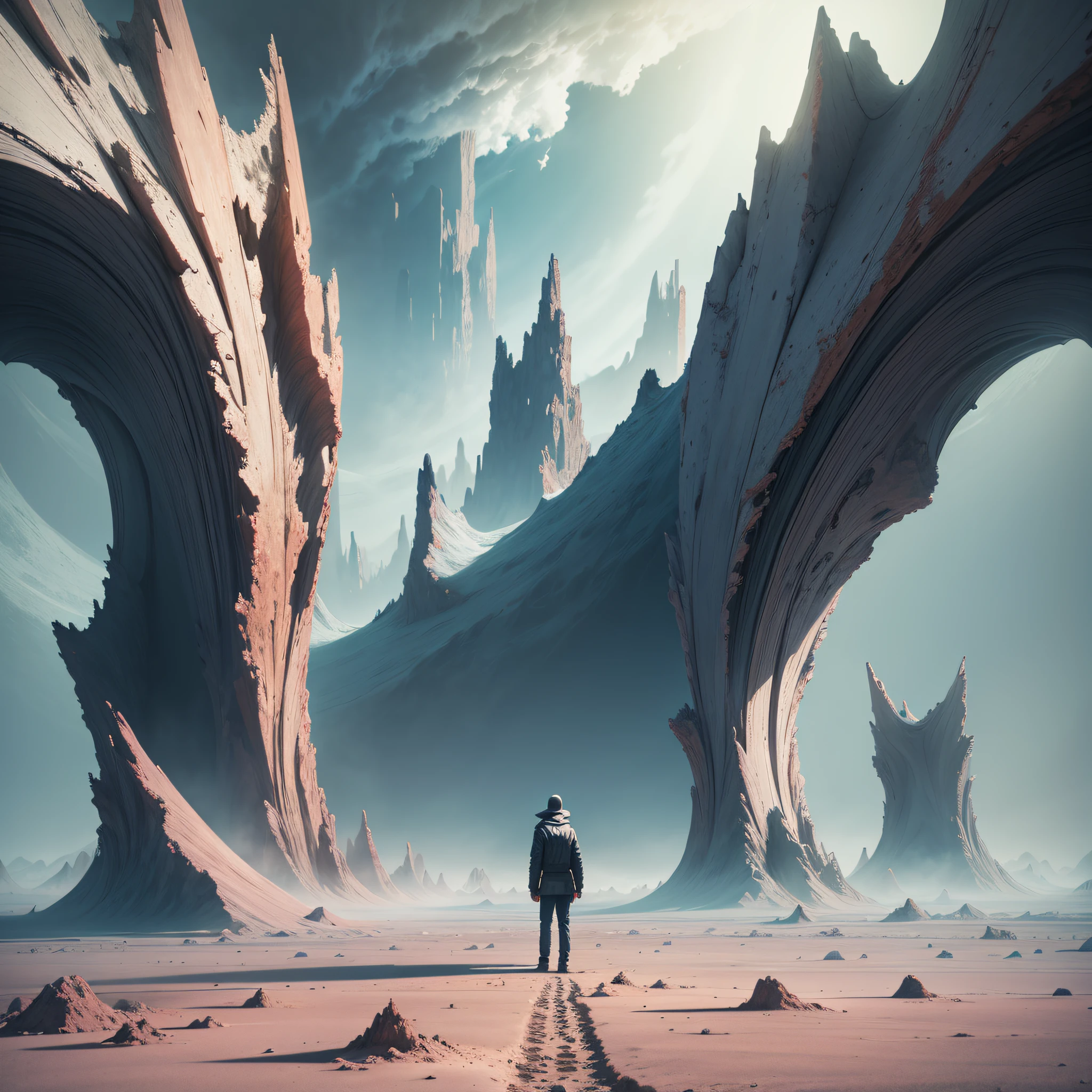 standing alone in an otherworldly landscape --auto --s2
