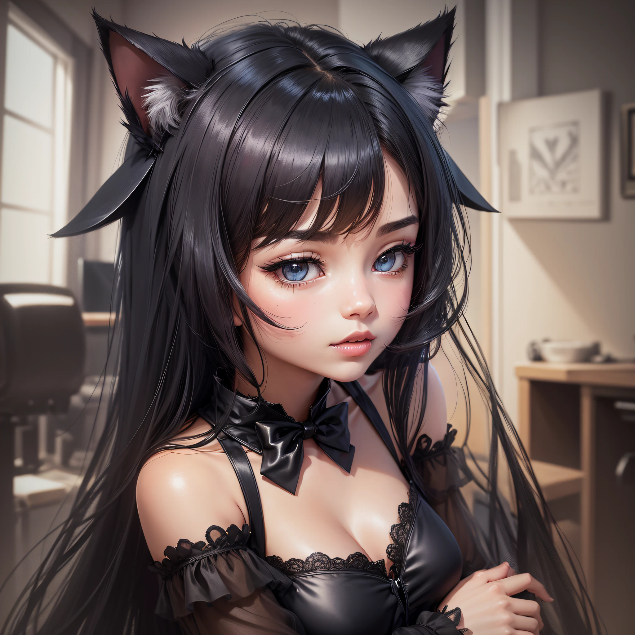 Cat ears, pure desire, black silk --auto --s2