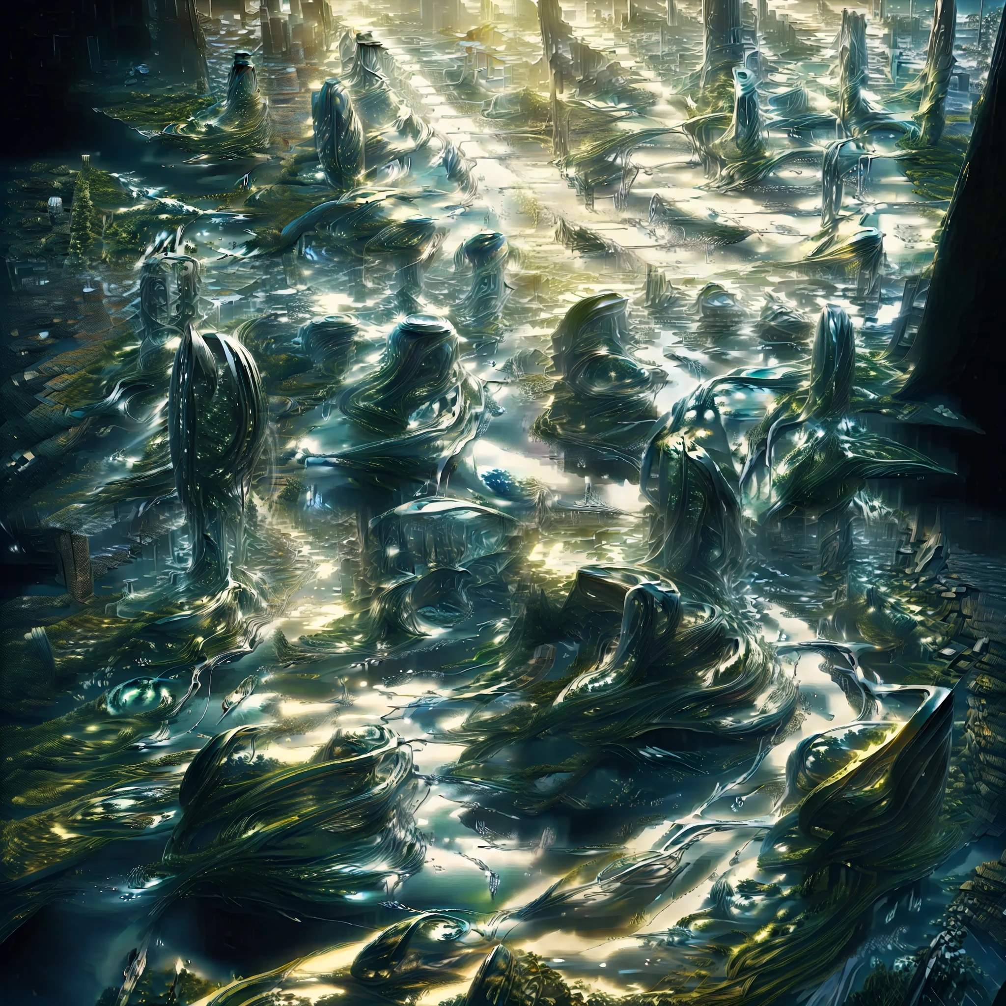 Airbrush drawing --v 5.1 style Futuristic design of an awesome sunny day environment concept art on a futuristic forest terrain with huge waterfalls,streams,sacred grooves, nature architecture, proportional,detailed, blueprint,bright clouds, nature meets futuristic architecture by Santiago Calatrava and Vincent Callebaut with Wes Anderson village,residential area, futuristic development, high rise made up staircases, balconies, full of composite glass facades, residential spaces carved from cliff side ,trending on artstation, beautiful lighting,In the style of Andreas Achenbach and Norman Ackroyd masterpiece, fantasy, intricate, award winning, 4k, highest quality