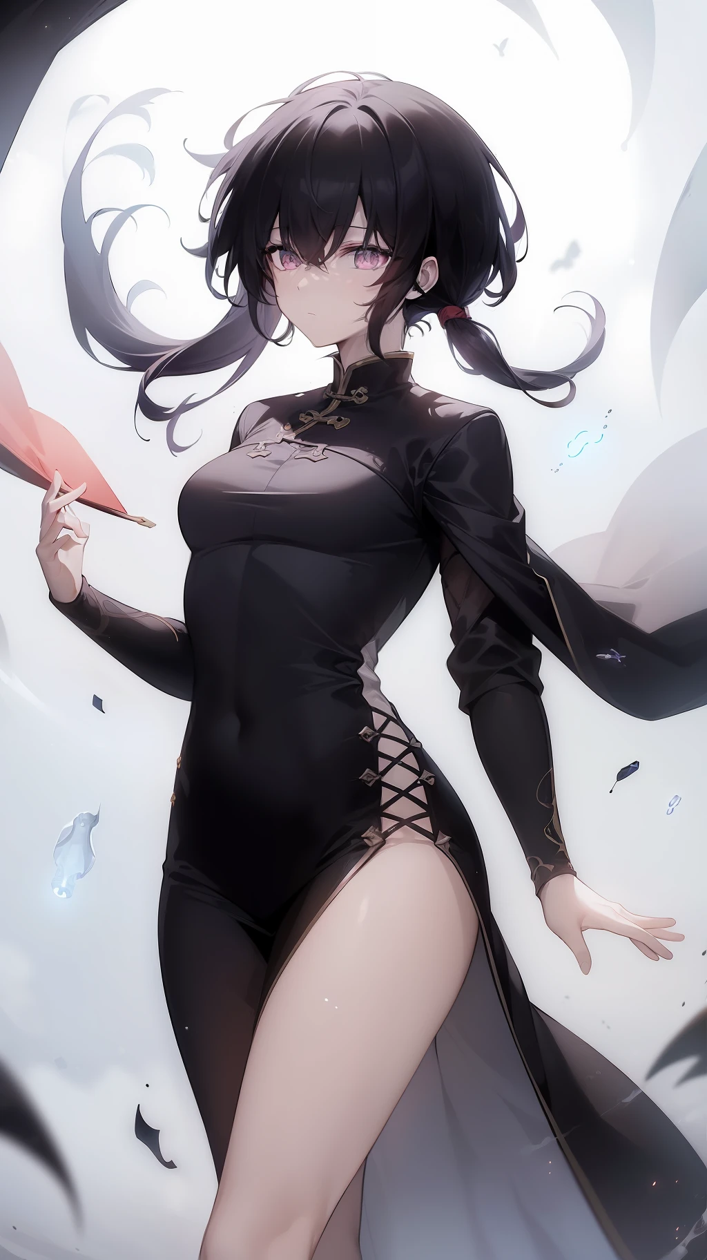 ((masterpiece, best quality)), (complex light), 1boy, solo, sung Jin Woo female version, Chinese clothes, black eyes, long sleeves, waifus women, floating light particles,