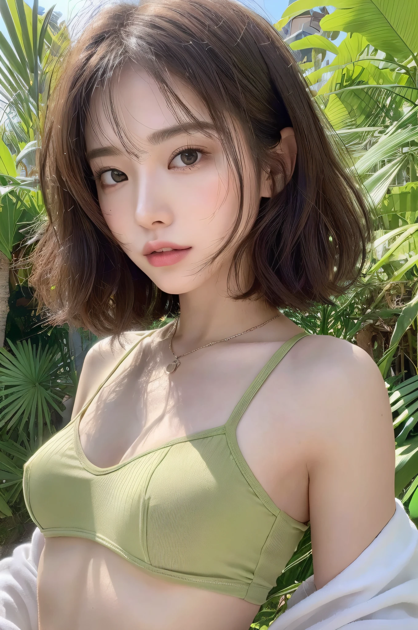 ((Top Quality, 8k, Masterpiece: 1.3)), 1 girl, beautiful woman with slender abs: 1.3, (Highlight haircut, small: 1.2), Black see-through: 1.1, Ultra detailed face, detailed eyes, double eyelids