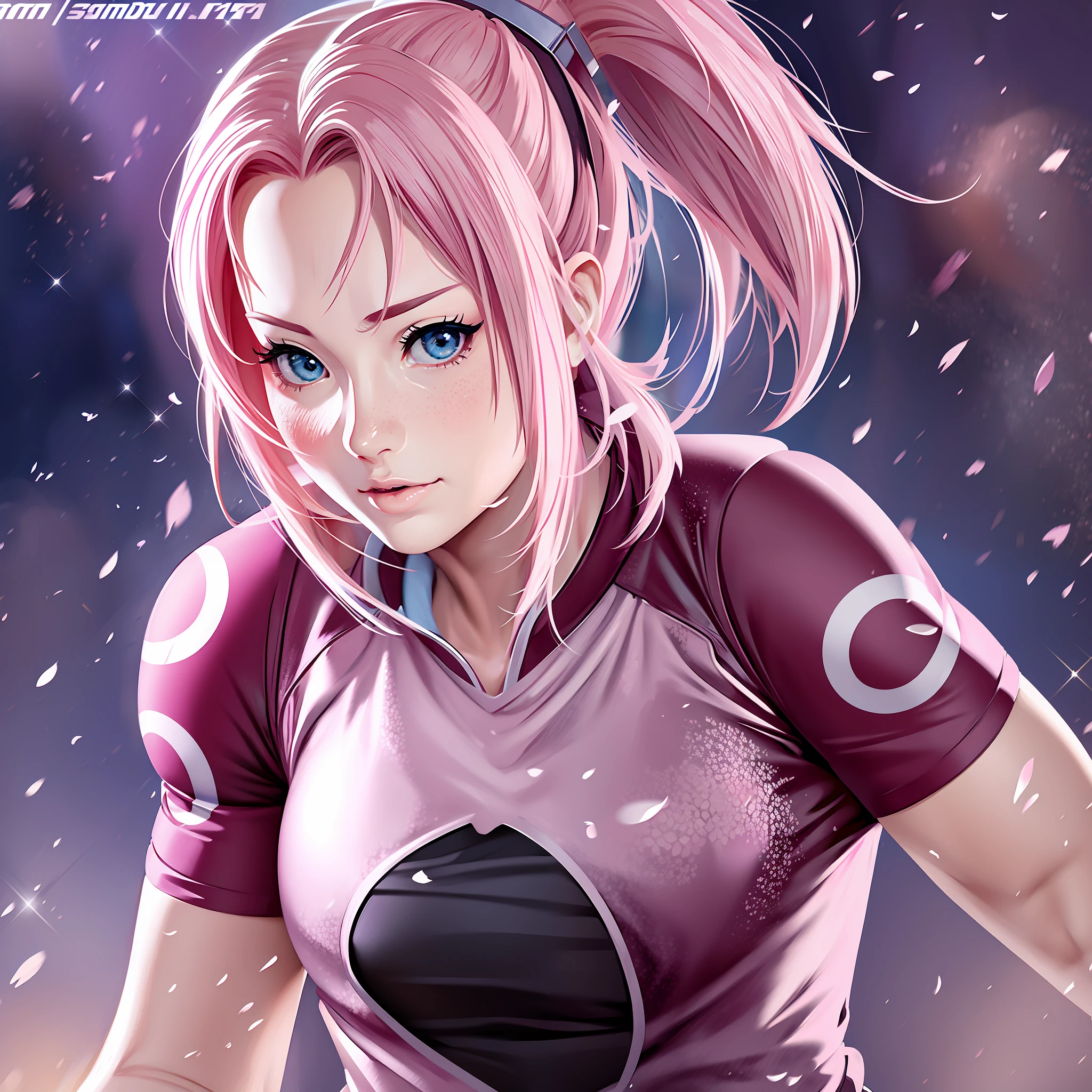 Sakura with the football shirt pose sexy anime super realistic and well detailed