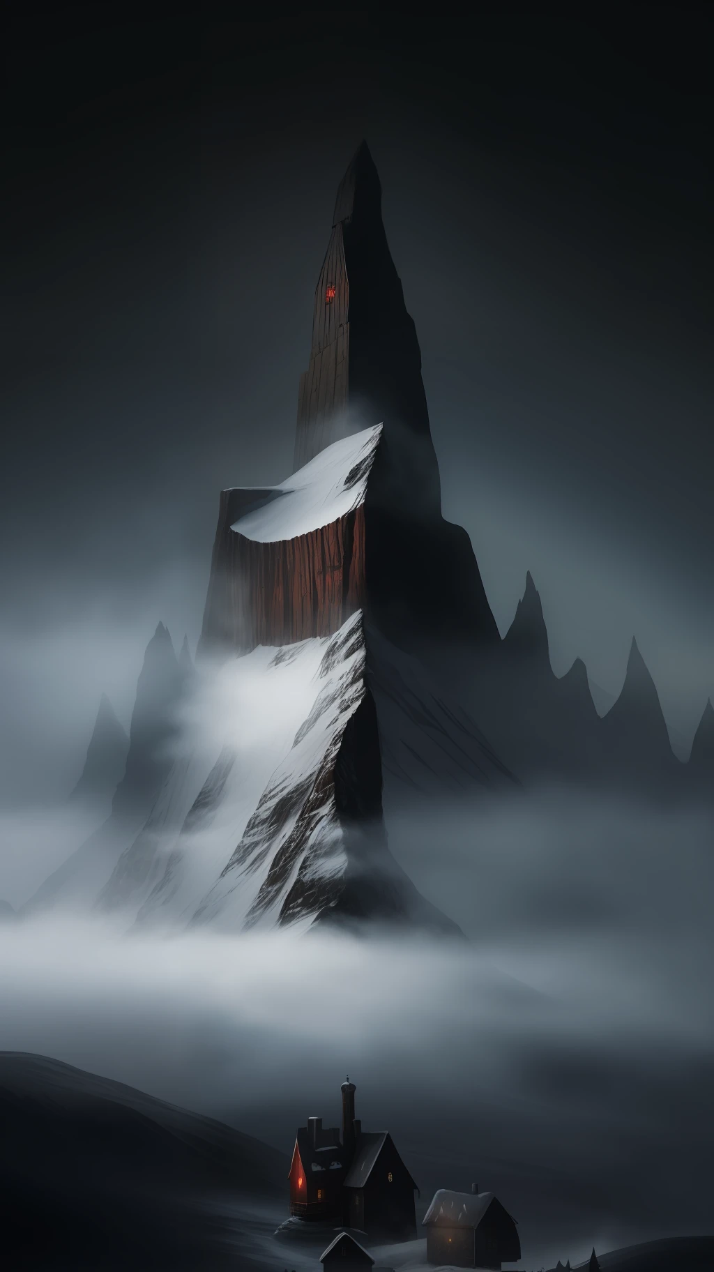 Dark Christmas, North Pole, Mountain with Fog, Dark, Terror, Macabre Village, Beggar